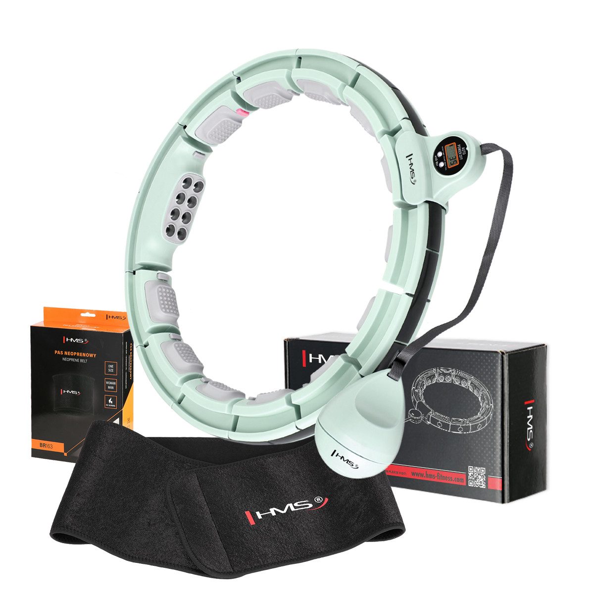 HMS Hula-Hoop-Reifen Hula Hoop mit Gewicht, Zähler & Bauchgürtel Fitnessgerät Fitnessring (Set, Bauchgürtel, Hula Hoop Reifen), MIT MAGNETEN UND ZÄHLER + SLIMMING-GURT