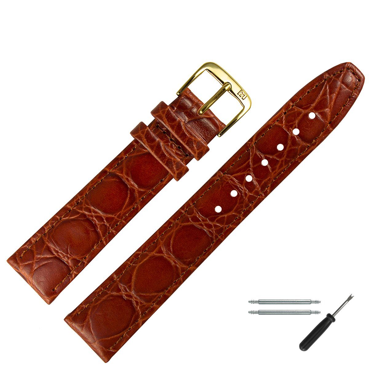 MARBURGER Uhrenarmband 14mm Leder Kroko (Caiman) Prägung