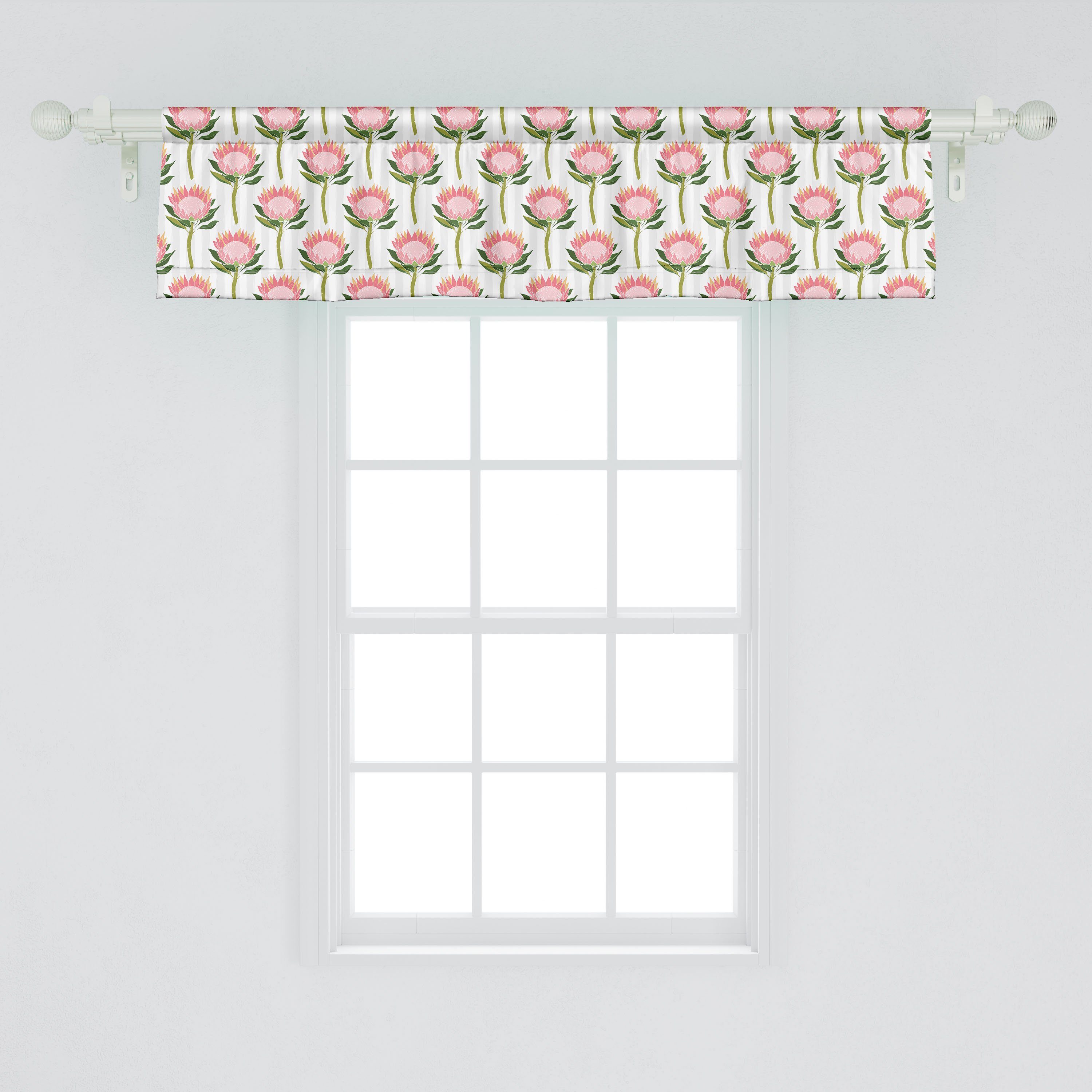 Volant Scheibengardine Vorhang Küche Dekor Protea-Blumen-Garten-Kunst Microfaser, mit für Blumen Schlafzimmer Abakuhaus, Stangentasche,