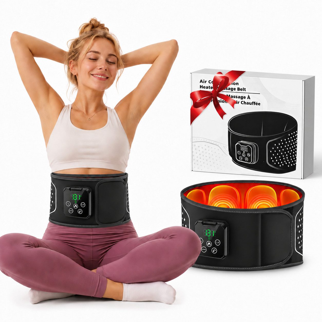 Fyrove Rückenbandage Rückenmassagegürtel mit Wärmefunktion & Luftdruckmassage,4000mAh (40°C – 55°C), Kabelloser Lendenwirbelstützgürtel mit Vibration, 4-Zonen-Airbags