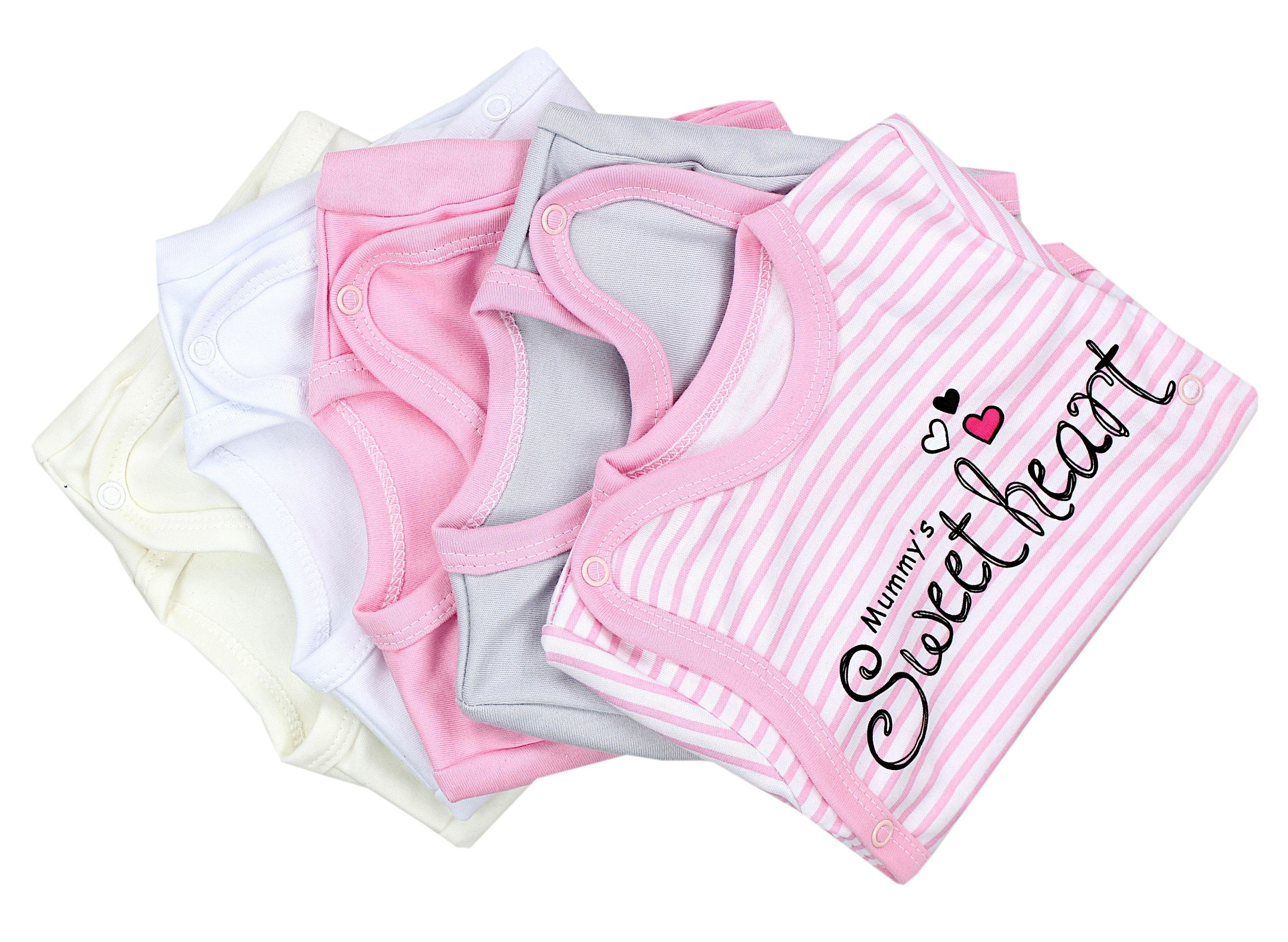 TupTam Kurzarmwickelbody TupTam Baumwolle Baby 5er Kurzarm Grau Set Weiß Wickelbody Rosa Giraffe Streifen Mädchen Kaninchen