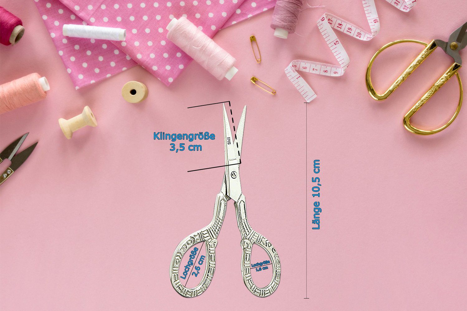 SMI Papierscheren Stickschere Nähschere Vintage Handarbeitsschere Fadenschere mit Etui – Bild 2 von 5
