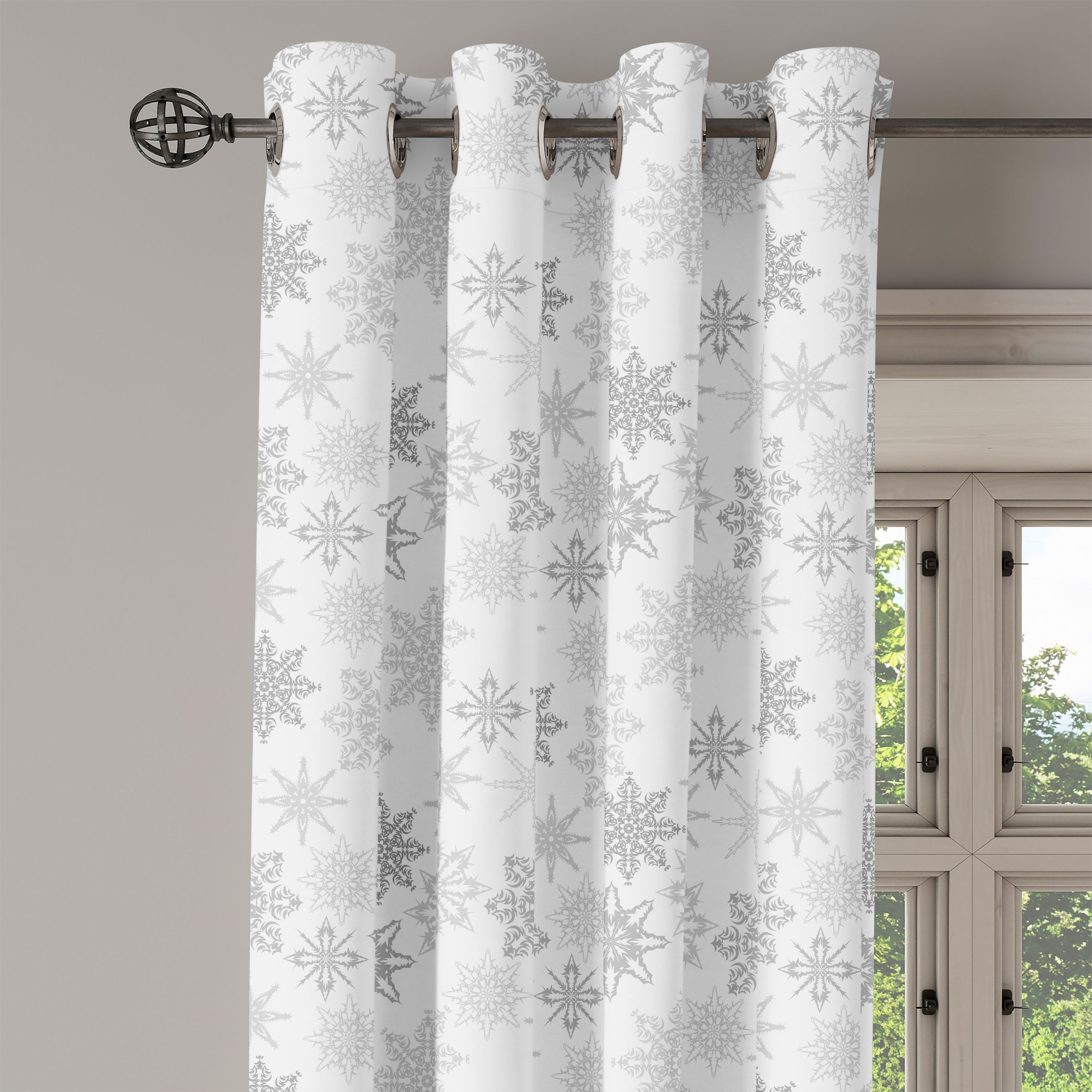 Gardine Dekorative für Winter Schlafzimmer Wohnzimmer, Abakuhaus, Eiskristalle Aufwändige 2-Panel-Fenstervorhänge