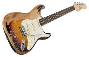 Rocktile E-Gitarre Vinstage ST-BBHSB Sunburst - Relic-Gitarre in Heavy Aged-Style, 3x Single Coil Pickup