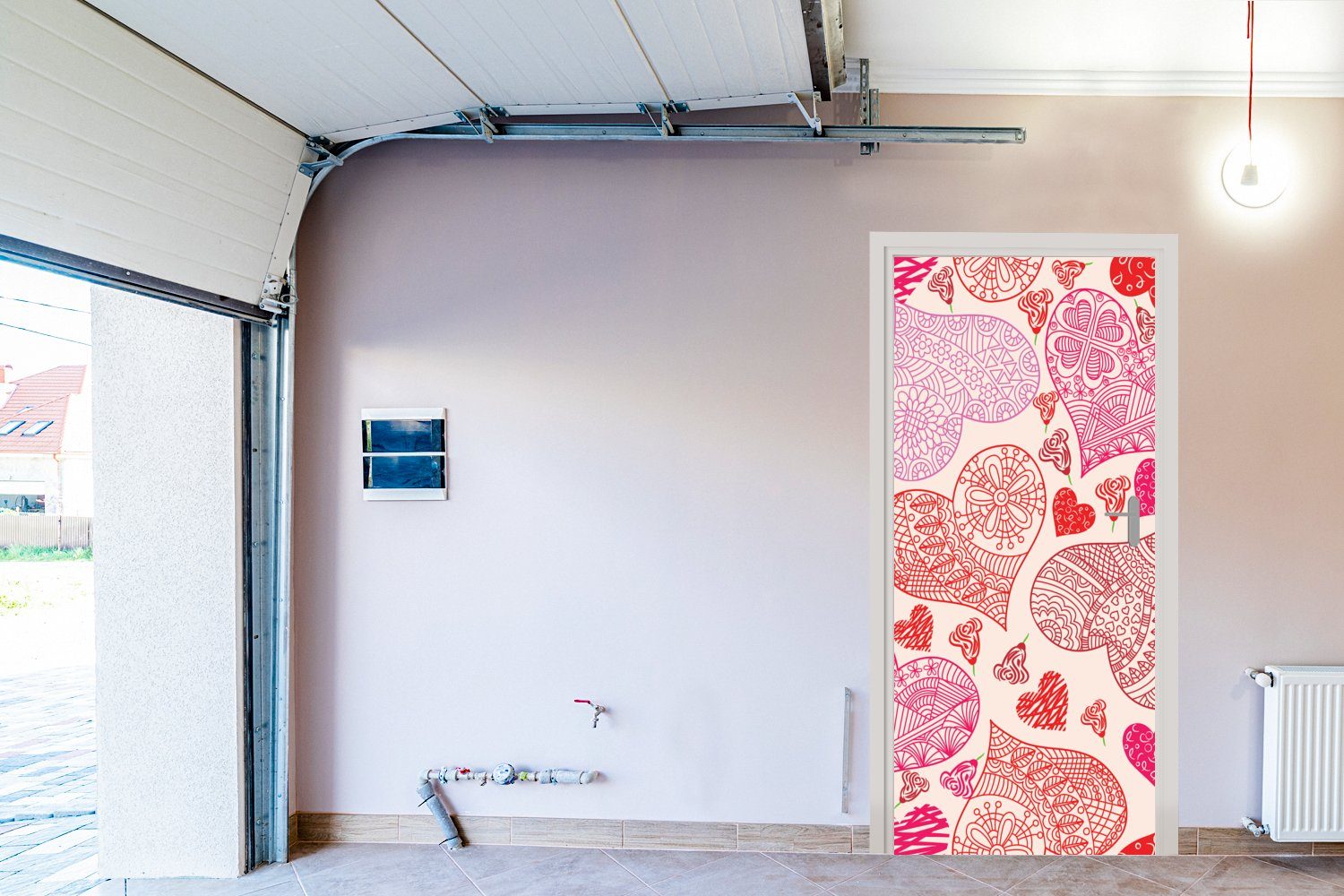 MuchoWow St), Fototapete Illustration (1 mit Matt, cm Herzen, rosa Eine roten und Türtapete 75x205 Tür, bedruckt, Türaufkleber, für