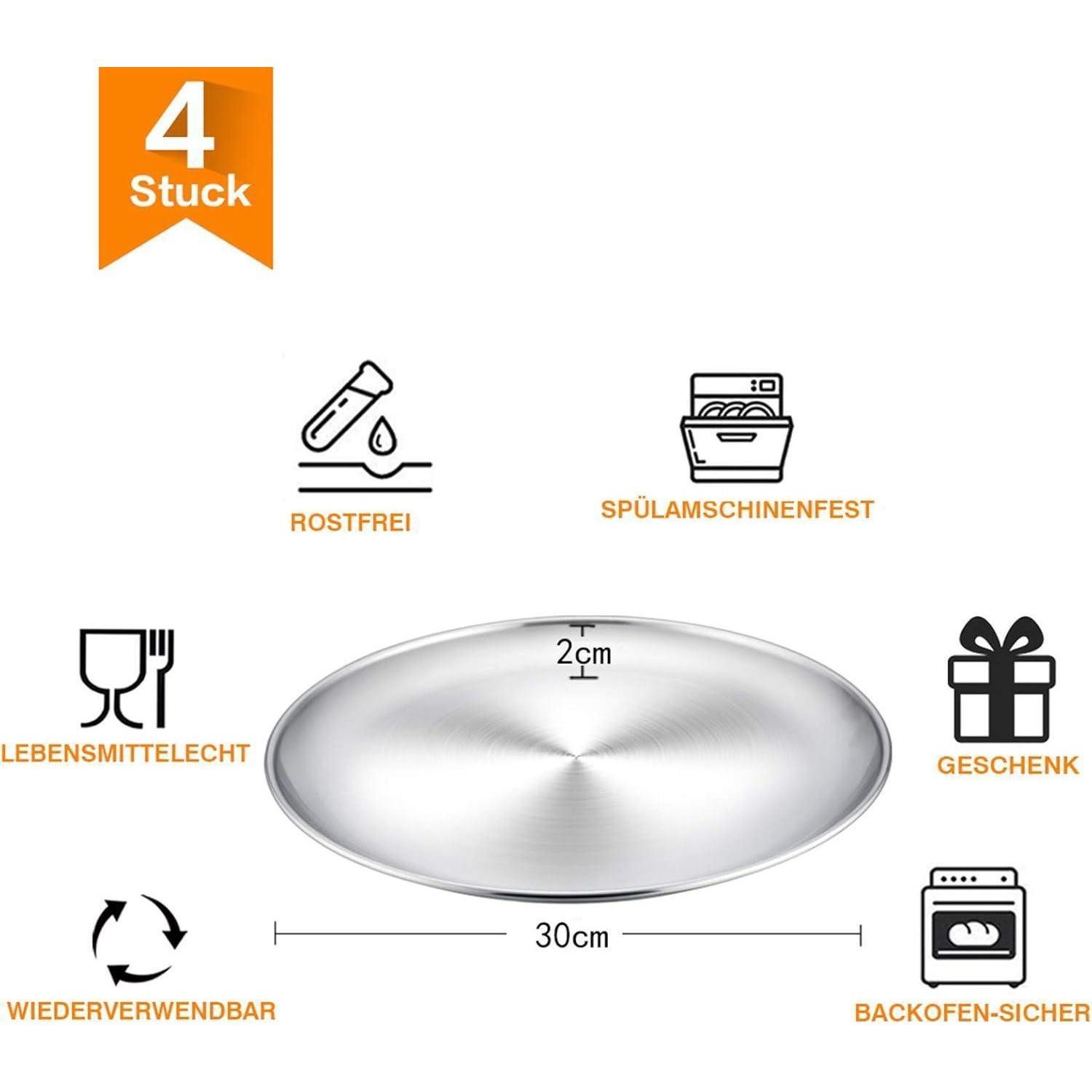 LuxusKollektion Pizzablech Pizzablech 4er-Set Edelstahl 29 cm Rund Pizza Backblech Ofen - Gesund, Metall, (4-St) – Bild 2 von 5