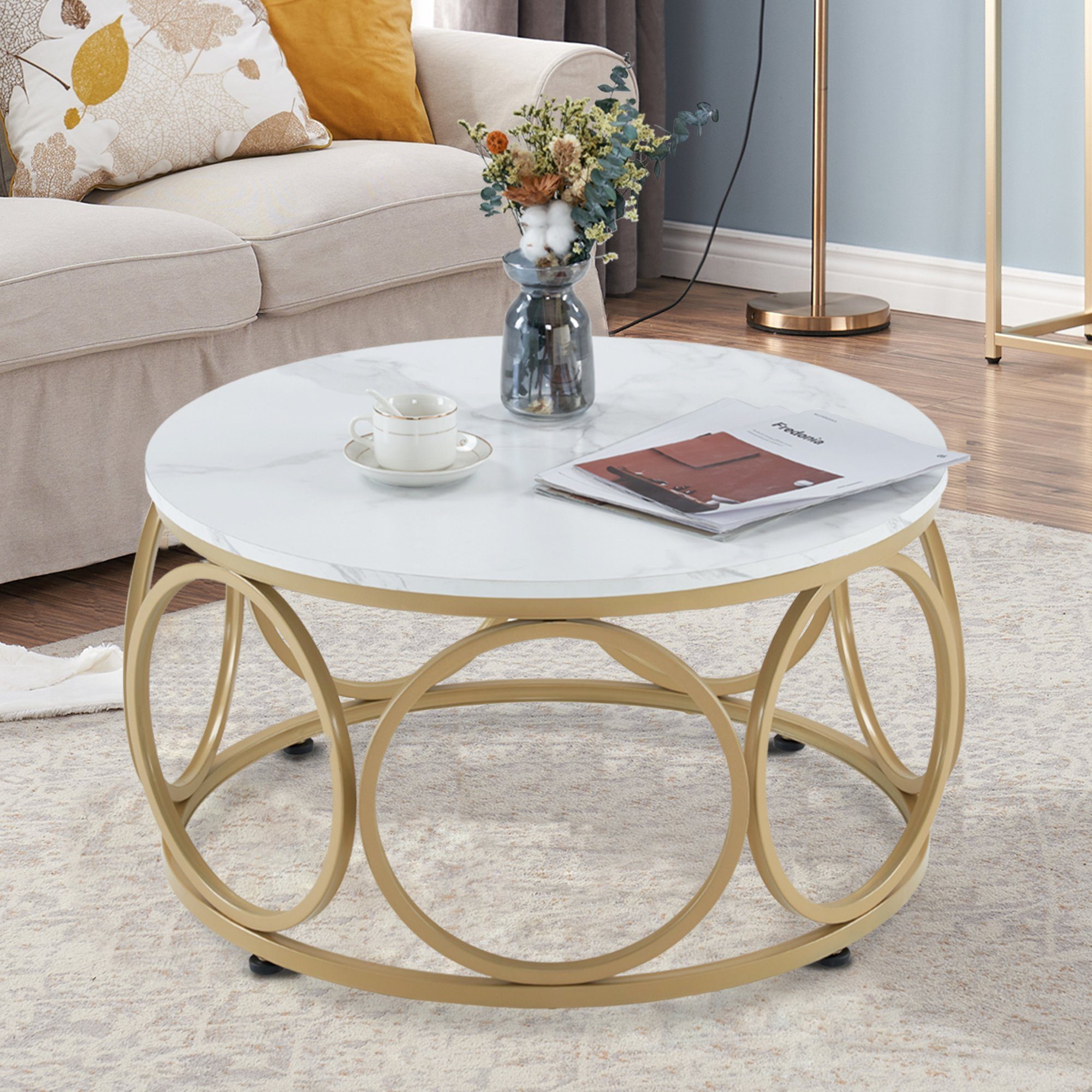 MCombo Beistelltisch M MCombo Couchtisch Rund Holz 2102, Sofatisch Kaffeetisch Metallgestell, Beistelltisch Durchmesser 80cm