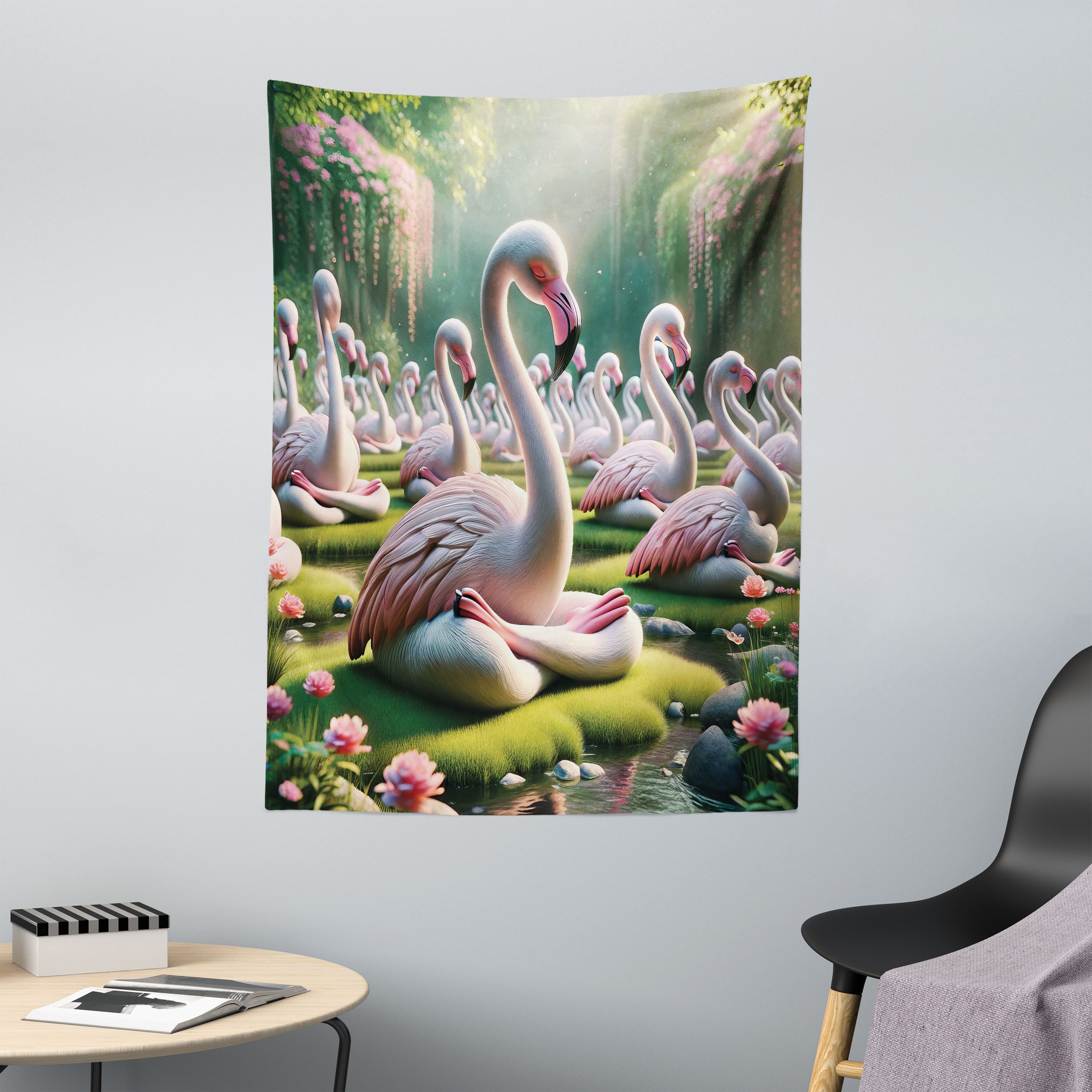 Wandteppich aus Weiches Mikrofaser Stoff Für das Wohn und Schlafzimmer, Abakuhaus, rechteckig, Flamingo Heitere Vogel Natur Szene