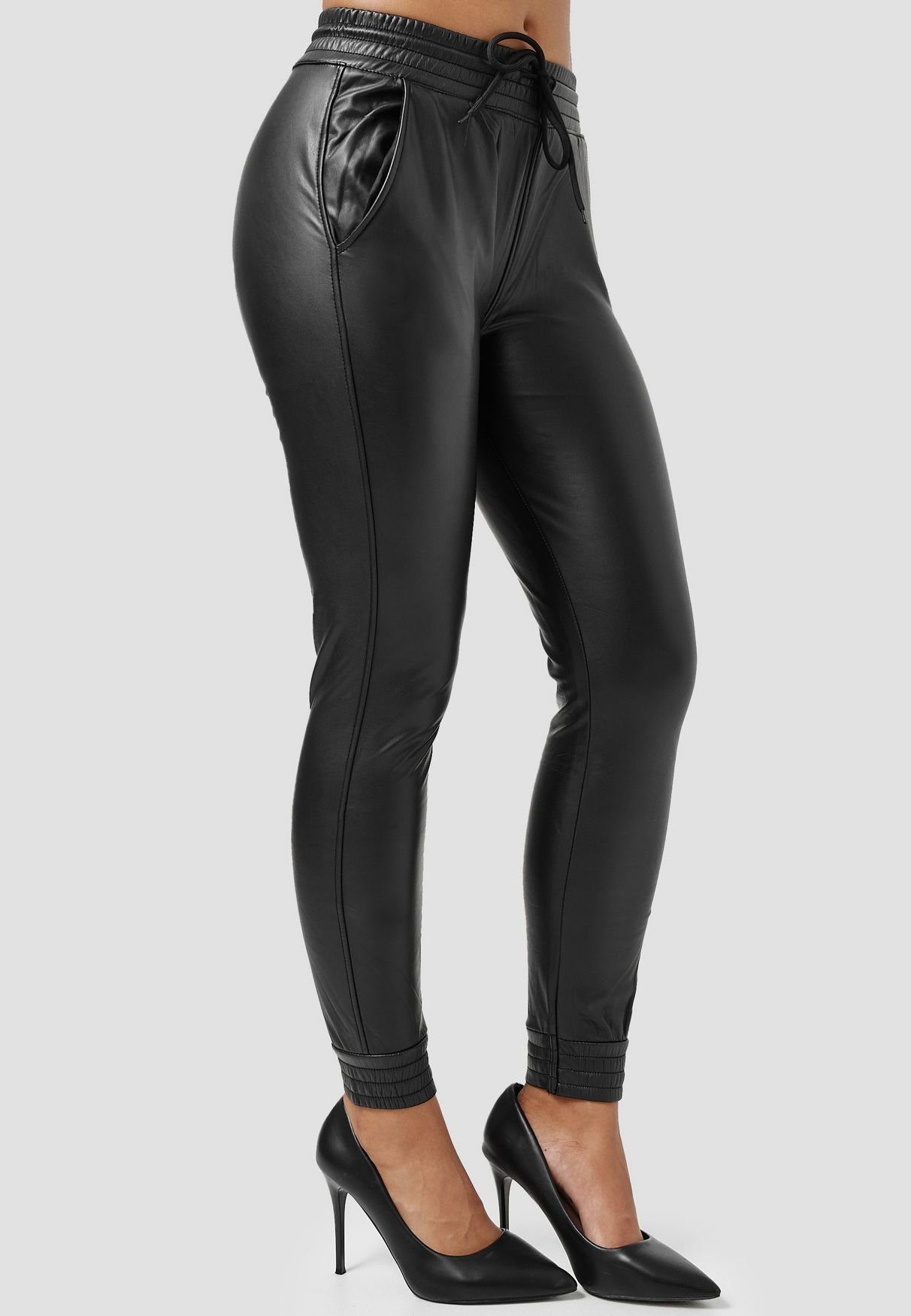NEWPLAY Lederimitathose Leder Optik Stretch Beschichtet Coated Pants Gefütt günstig online kaufen