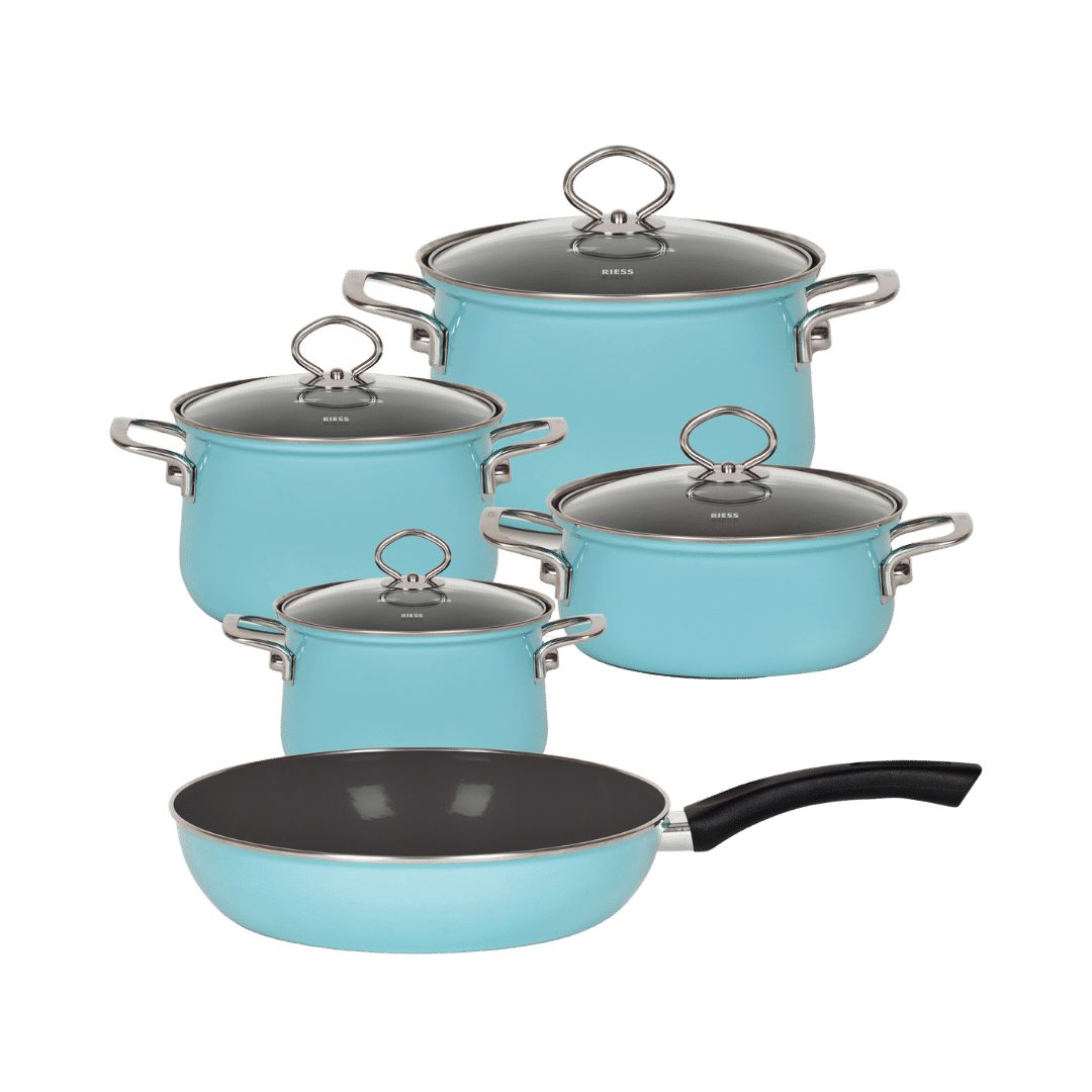 Riess Kochtopf NOUVELLE Emaille Kochgeschirr-Set 5-tlg Hellblau