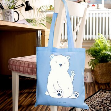 Mr. & Mrs. Panda Tragetasche Eisbär Faul - Sky Blue - Geschenk, Beutel, Einkaufstasche, Nordpol, S (1-tlg), Lange Tragegriffe
