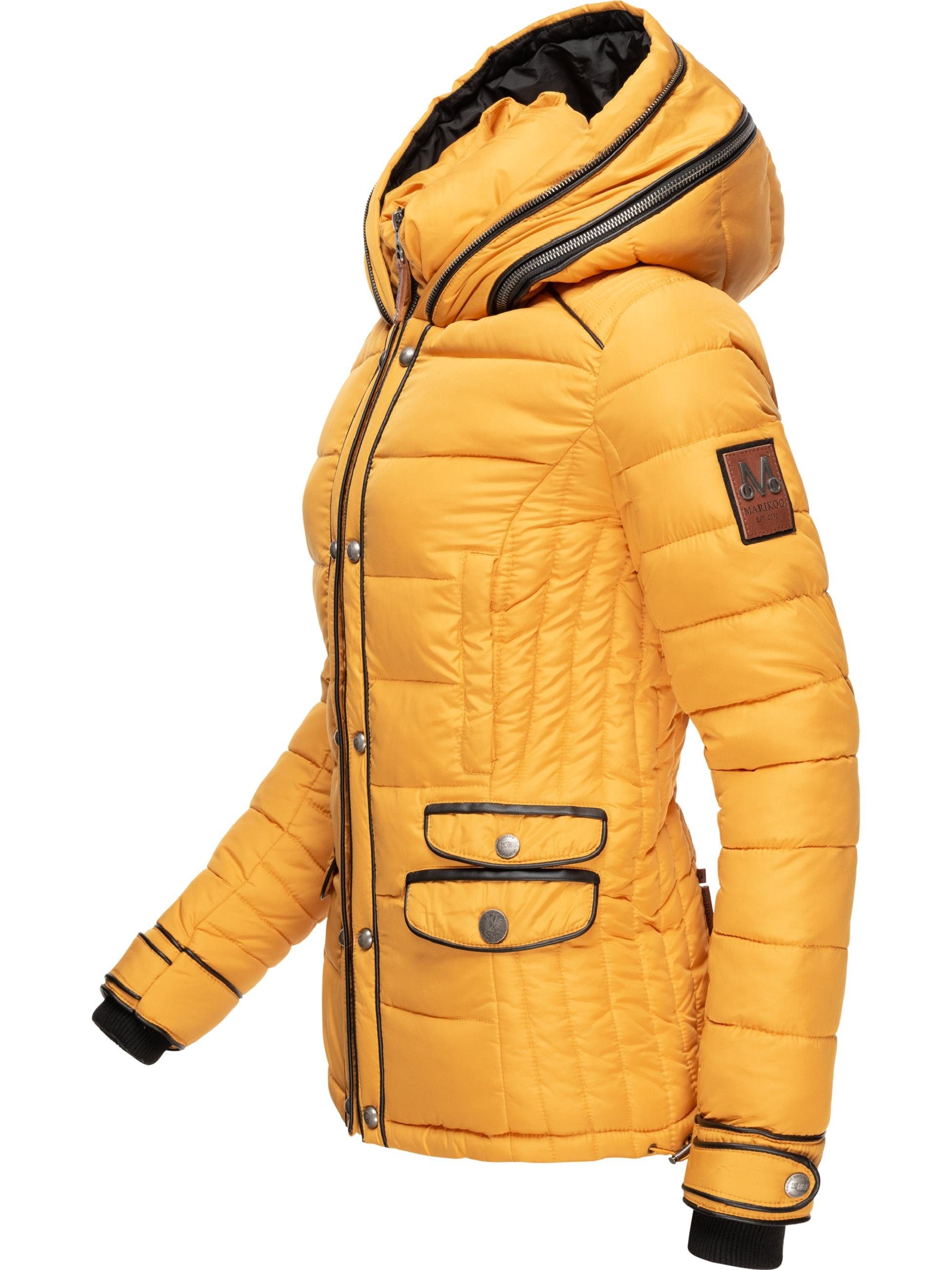 Marikoo Winterjacke Hasimausi stylische Damen Steppjacke mit großer Kapuze,  Warme Outdoorjacke m. hohem Kragen schützt vor Wind u. Kälte