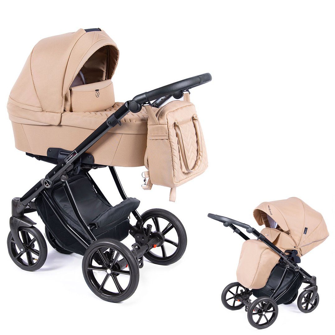 babies-on-wheels Kombi-Kinderwagen 2 in 1 Kinderwagen-Set Dante - 11 Teile - in 16 Farben Beige = Gestell schwarz