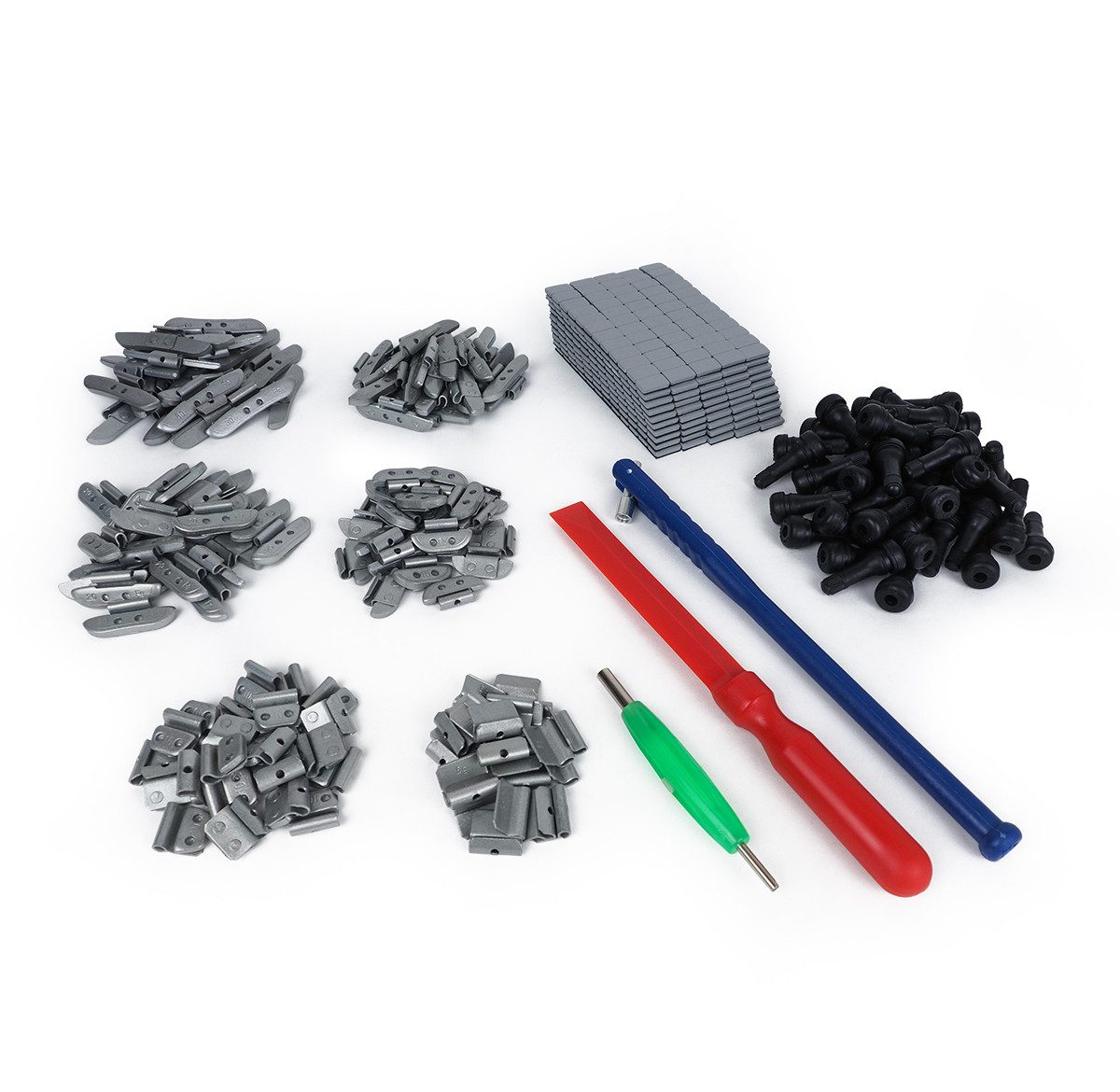 Weber GmbH Reifenwuchtmaschine Wuchtmaschinen Starterpaket, Set, 128-tlg., 128-teilig, mit Gewichten, Ventilen und Kunststoffschaber