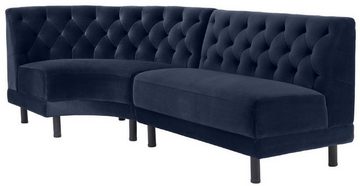 Casa Padrino Chesterfield-Sofa Luxus Chesterfield Samt Couch Mitternachtsblau / Schwarz 114 x 75 x H. 85 cm - Gebogenes & Erweiterbares Wohnzimmer Sofa - Luxus Kollektion