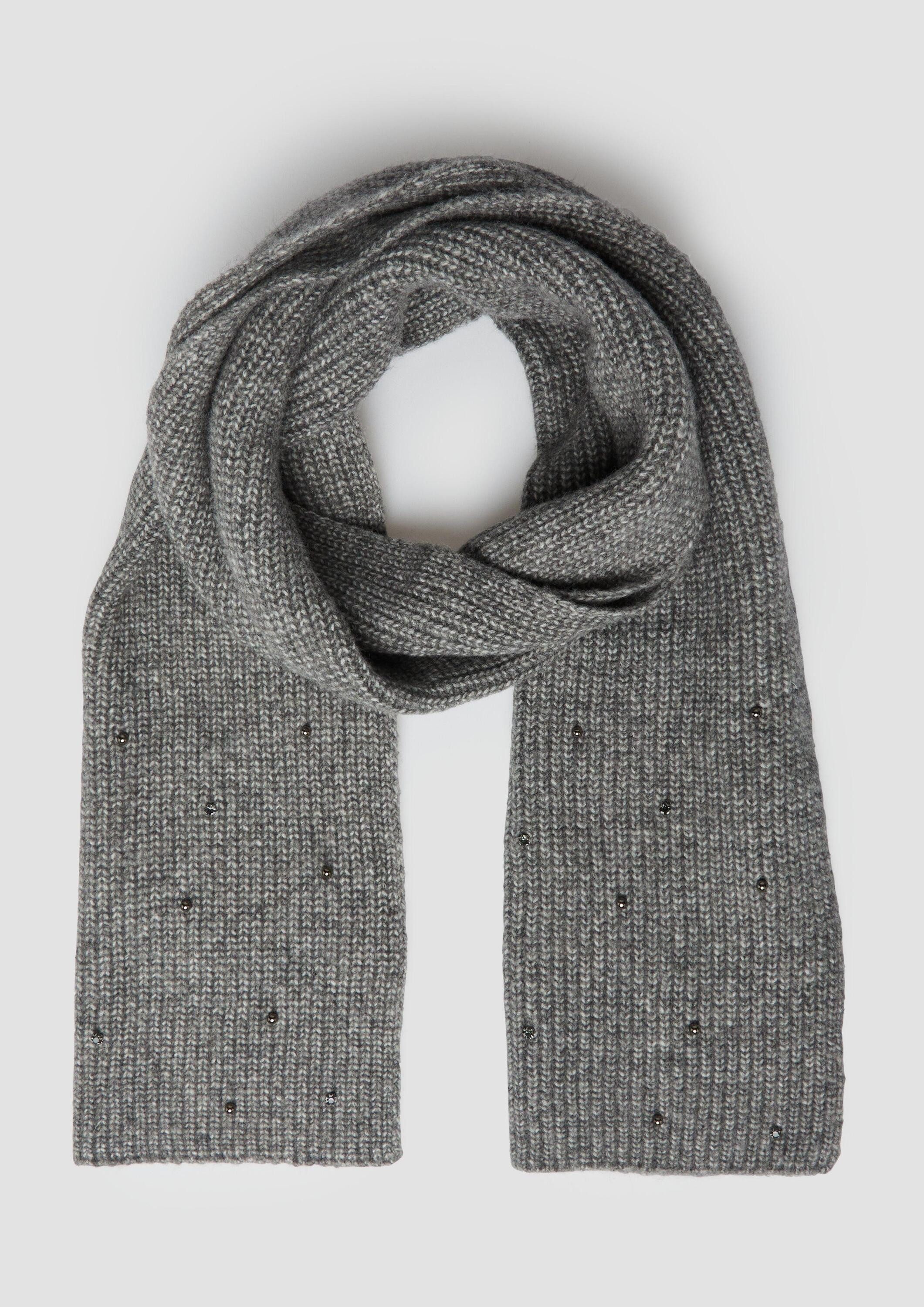 s.Oliver Schal Tuch, Breiter Strickschal mit Schmuckperlen-Details