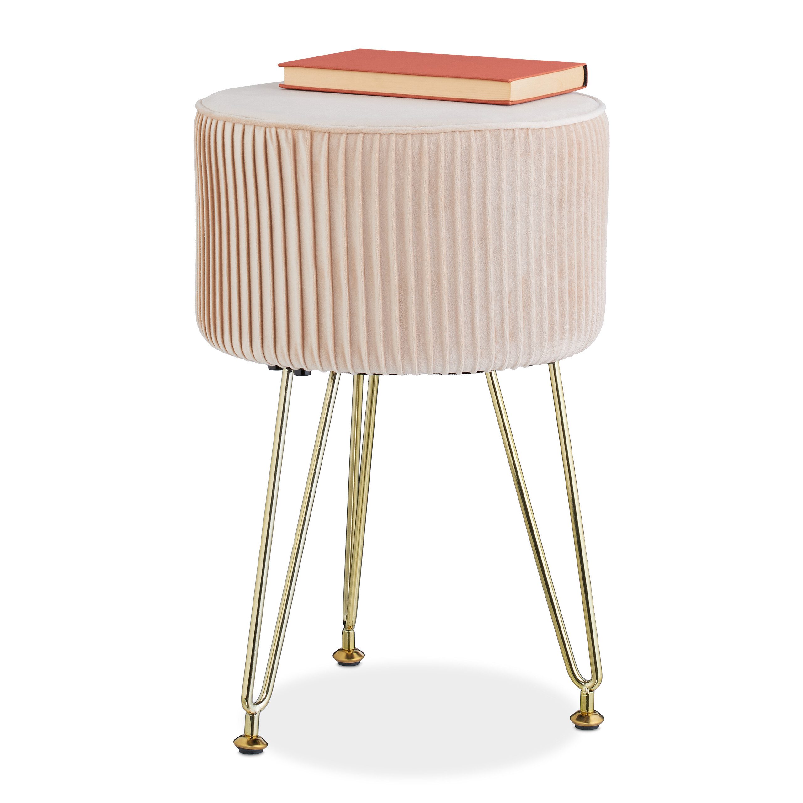 relaxdays Sitzhocker Samt Hocker mit Metallbeinen, Beige günstig online kaufen