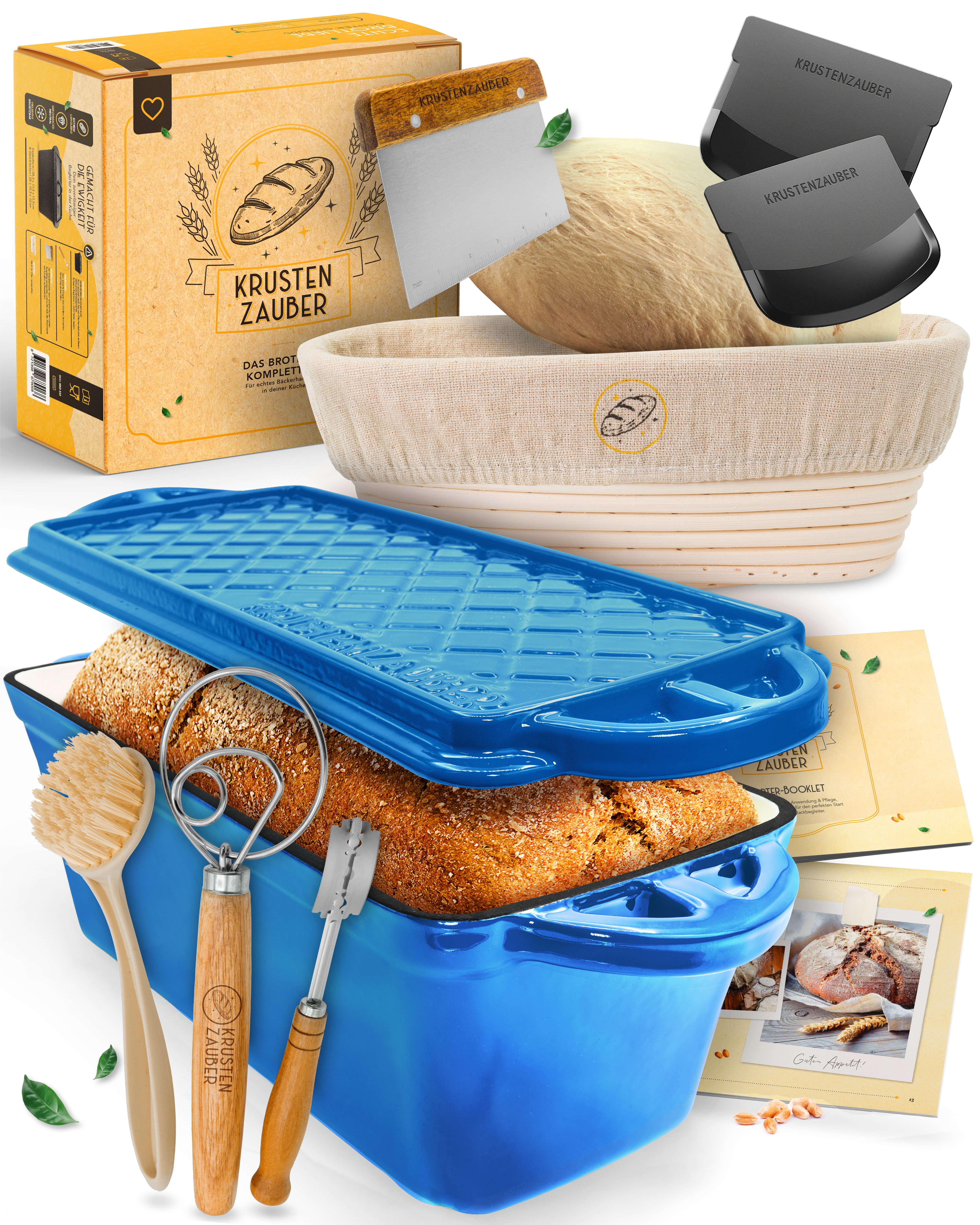 Krustenzauber Brotbackform Emaille Brotbackform 28cm mit Deckel im Komplettset, Kastenform Brot