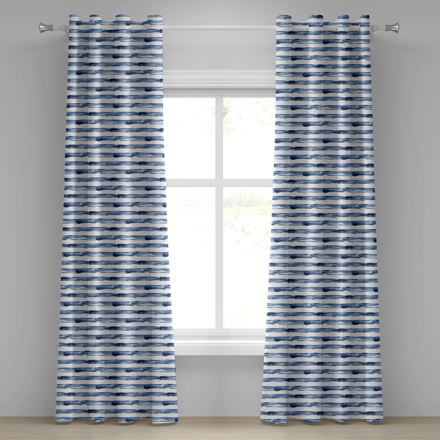 Gardine Dekorative 2-Panel-Fenstervorhänge für Schlafzimmer Wohnzimmer, Abakuhaus, Harbor-Streifen Aquarell-Pinsel