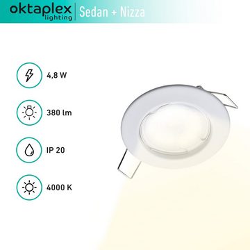 Oktaplex lighting LED Einbaustrahler 3er Set LED Strahler flach inkl. LED Module 4,8W 380 Lumen, sehr flach, Leuchtmittel wechselbar, neutralweiß, 4000 Kelvin 230V weiß