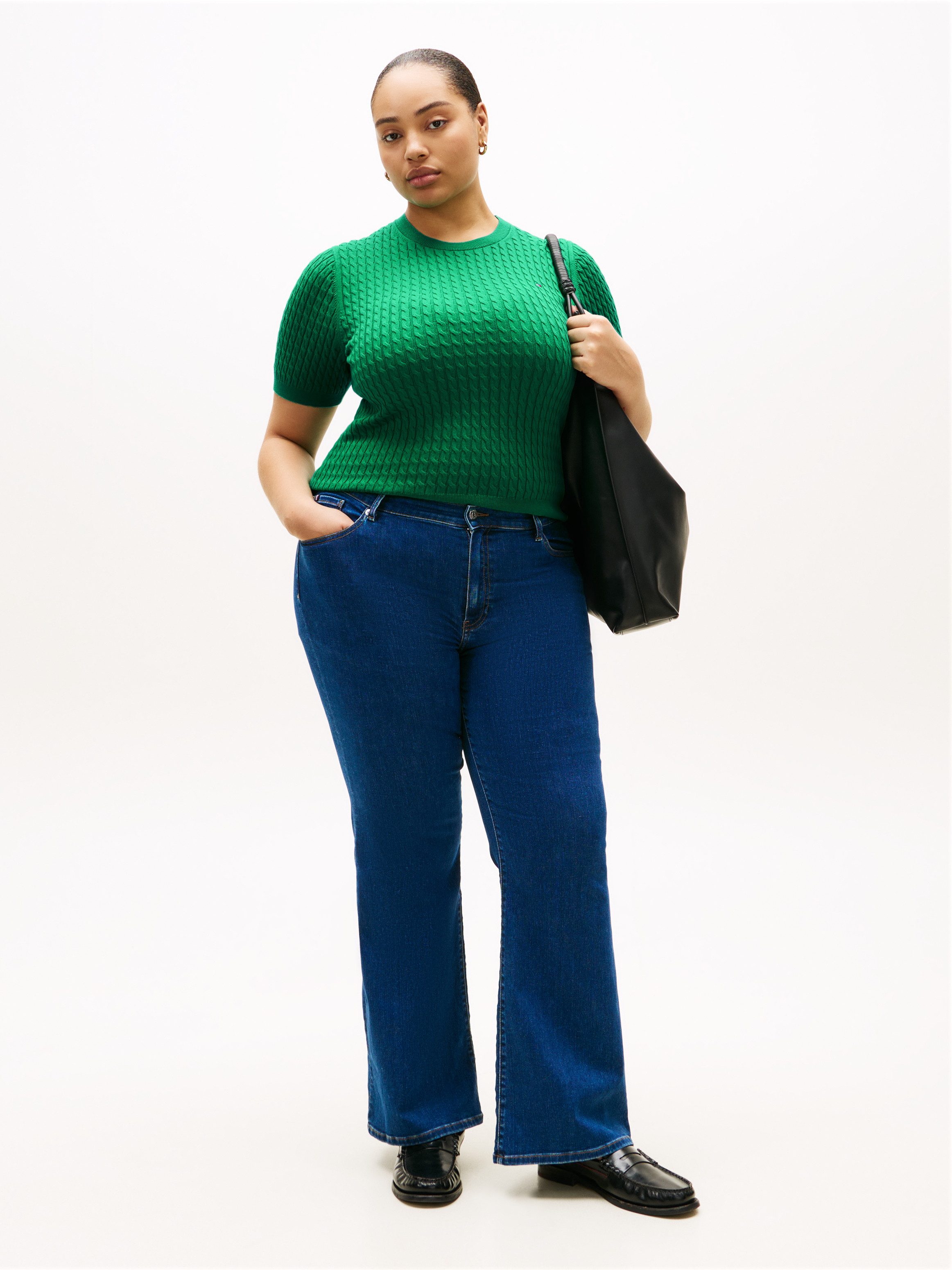 Tommy Hilfiger Curve Rundhalspullover CRV CO CABLE FINE GG CNK S/S SWT in großen Größen, mit Zopfmuster