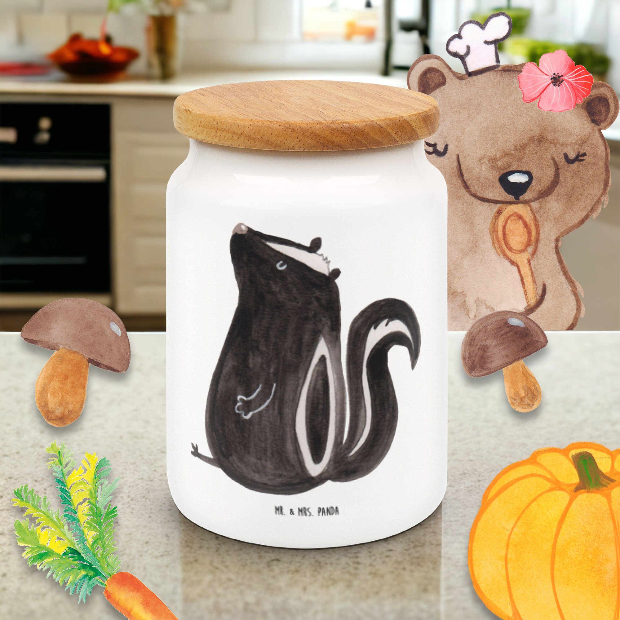 Keramik, Mr. - Mrs. Vorratsbehälter, Stinktier - sitzend Stinki, Panda Weiß (1-tlg) Geschenk, Keramik, & Vorratsdose