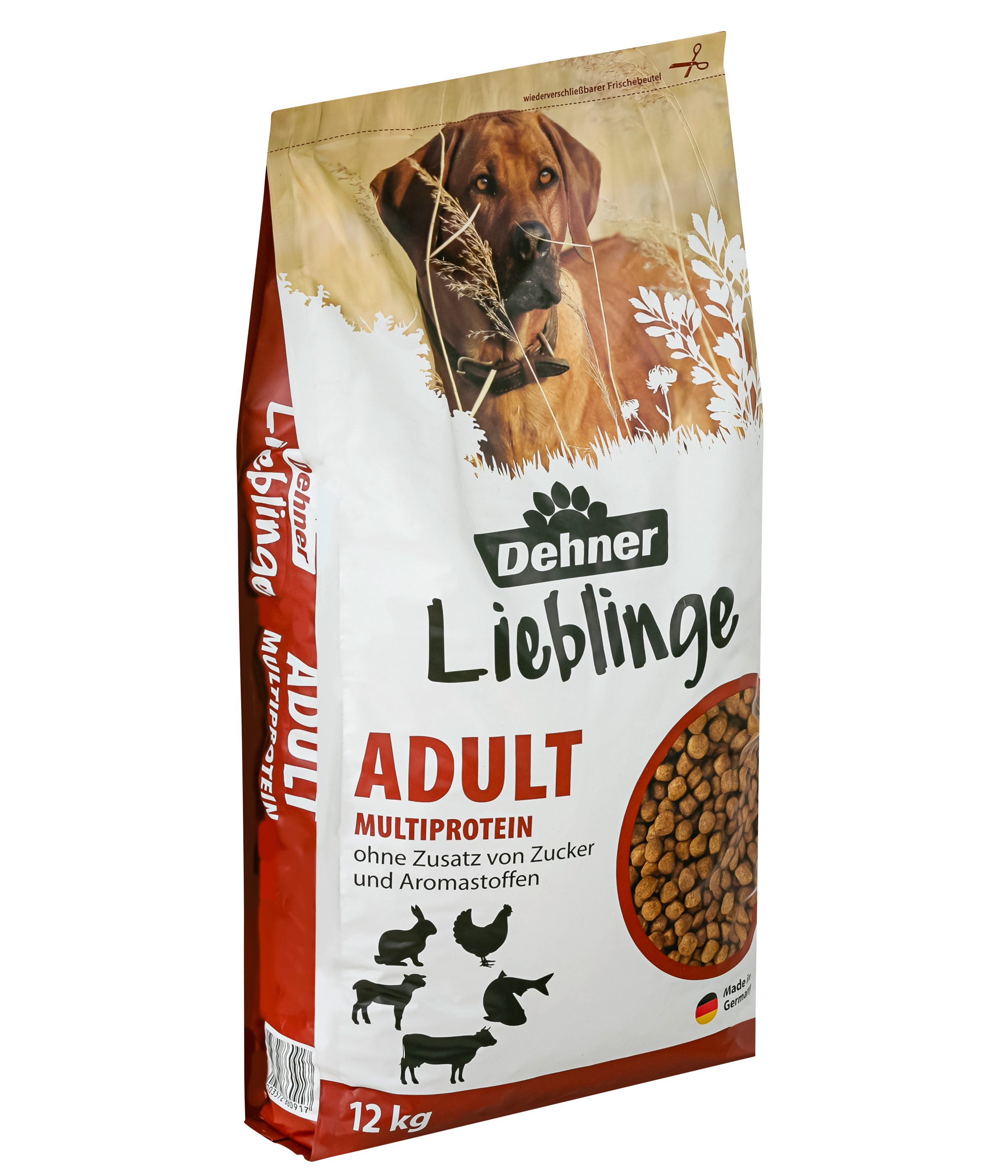 Dehner Lieblinge Multiprotein Adult Geflügel / Wild / Fisch, 12 kg, Trockenfutter für: Hunde, Trockenfutter für ausgewachsene Hunde, zuckerfrei