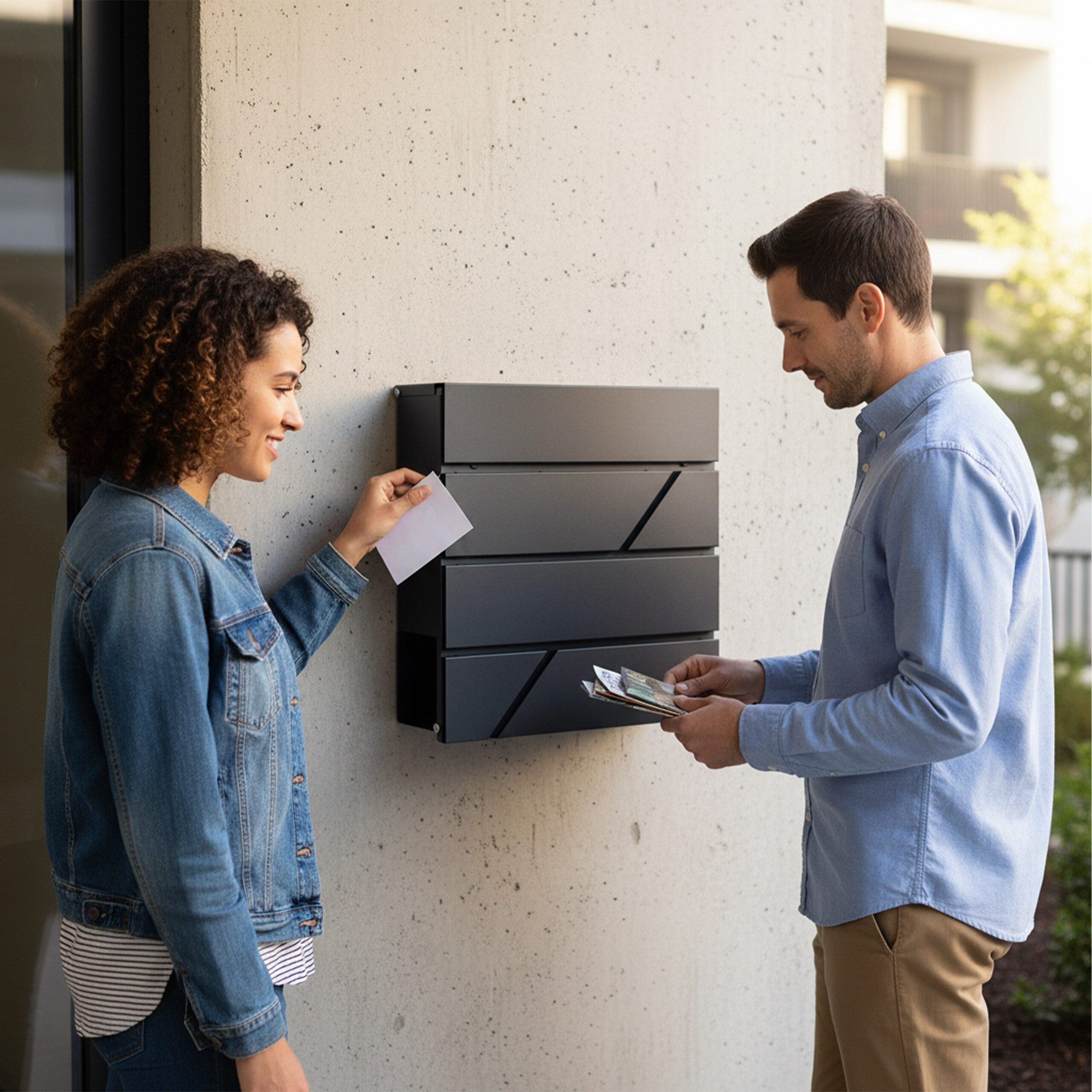 relaxdays Wandbriefkasten Metall Briefkasten mit Zeitungsfach (6-St), schwarz – Bild 2 von 5