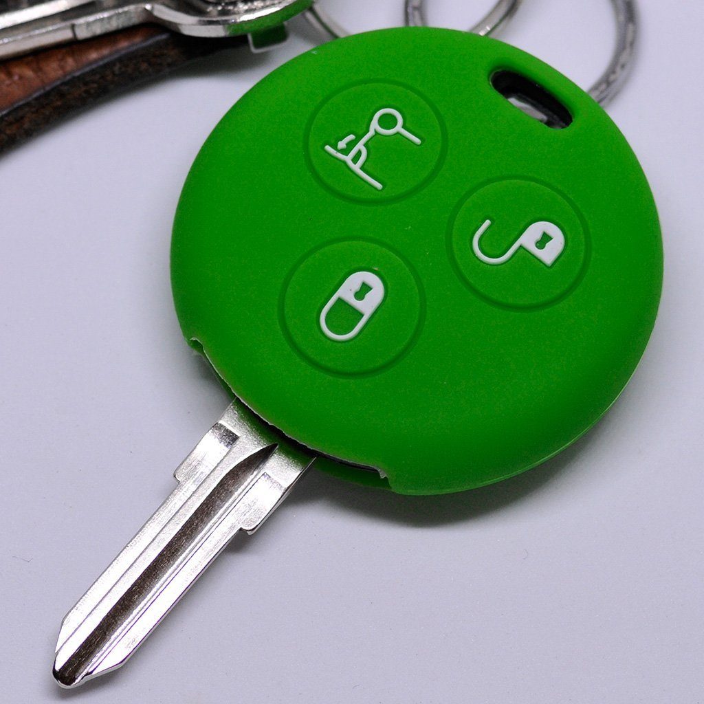 mt-key Schlüsseltasche Autoschlüssel Coupe Fortwo Tasten Smart Grün, Cabrio Softcase Fernbedienung 450 für 3 Silikon Schutzhülle Funk