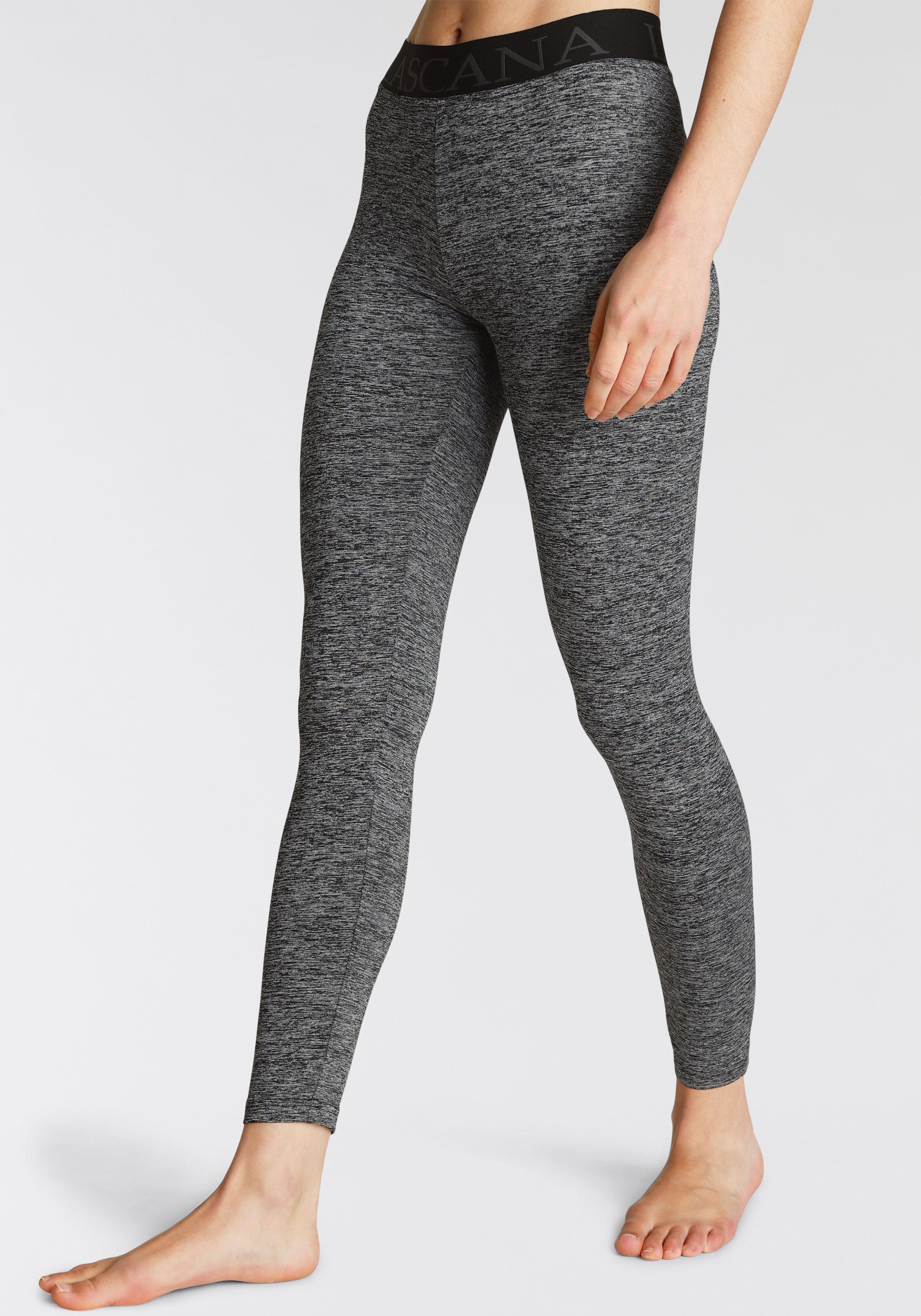 LASCANA ACTIVE Leggings Bund elastischem Schriftzug darin eingewebtem mit und meliert