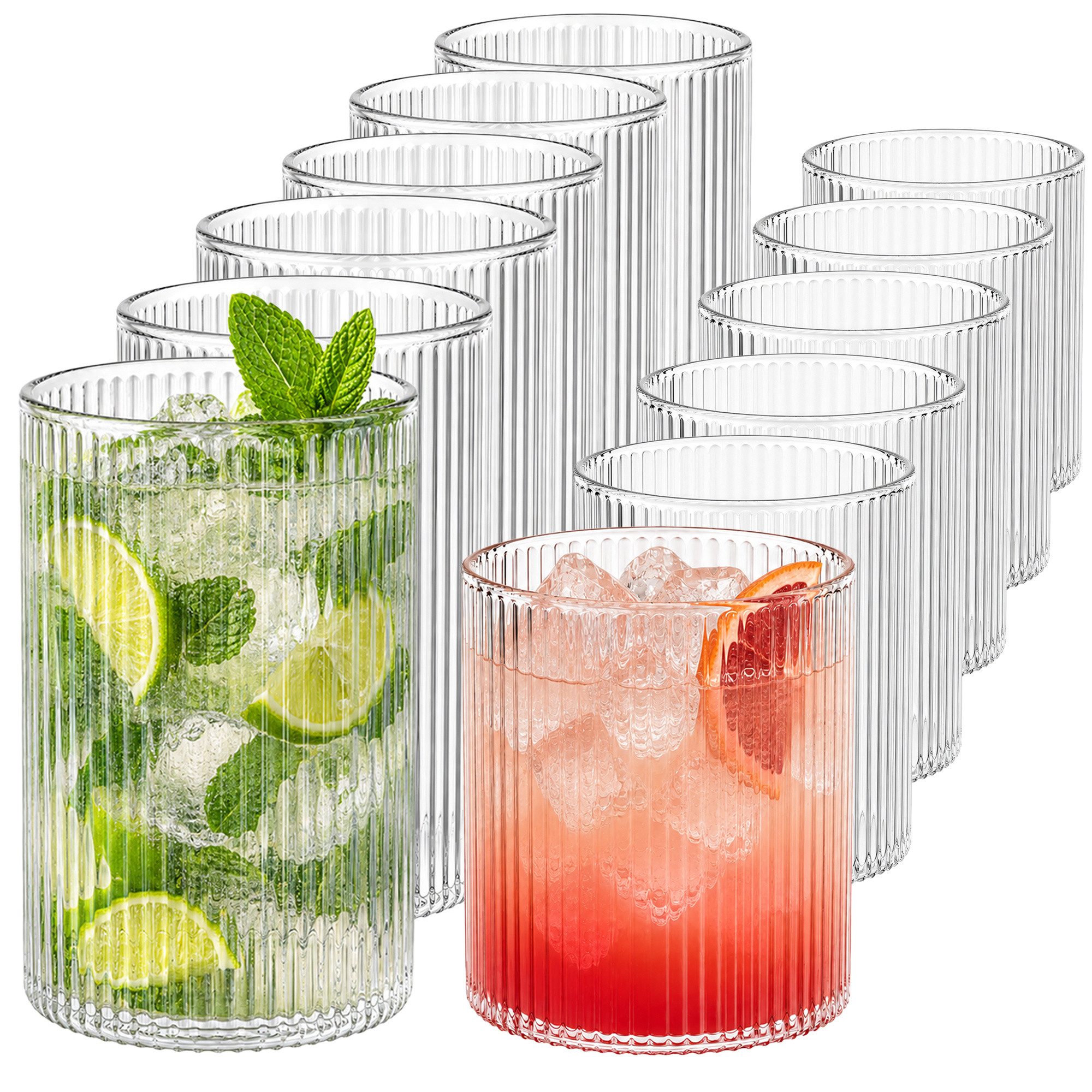 MiaMio Gläser-Set Senita, 280 & 430 ml, Riffeloptik, 12-tlg., Borosilikatglas, Spülmaschinengeeignet