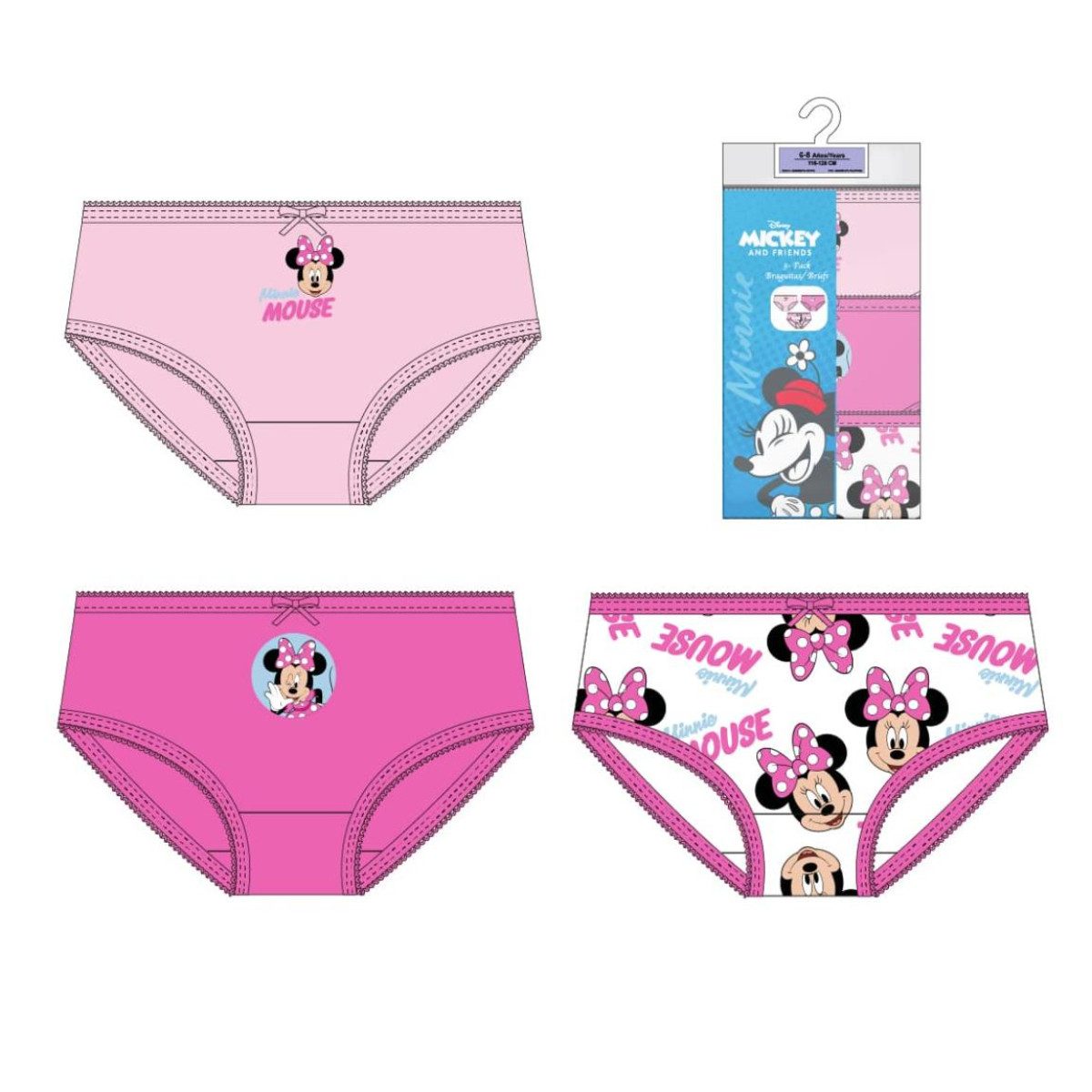 Disney Minnie Mouse Slip Kinder Unterwäsche Set Mädchen 3 teilig Baumwolle (3-St)