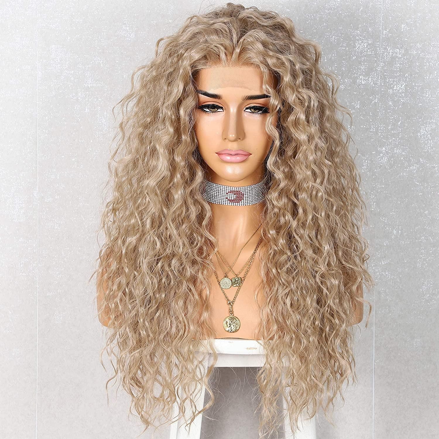 LuxusKollektion Kunsthaarperücke Perücke Lace Locken Synthetik 13x3 26inch Hitzefest Damen Asche Gold