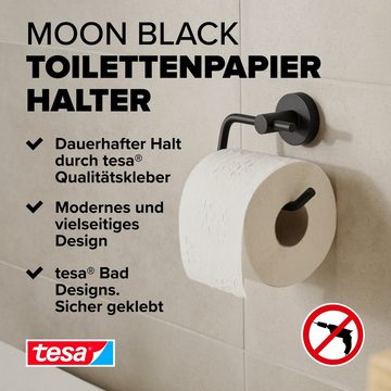 tesa Toilettenpapierhalter MOON Toilettenrollenhalter ohne Bohren - 9,9 cm : 14 cm : 5,3 cm (Packung, 1-St., inkl. Klebelösung), selbstklebender WC-Rollenhalter - schwarz
