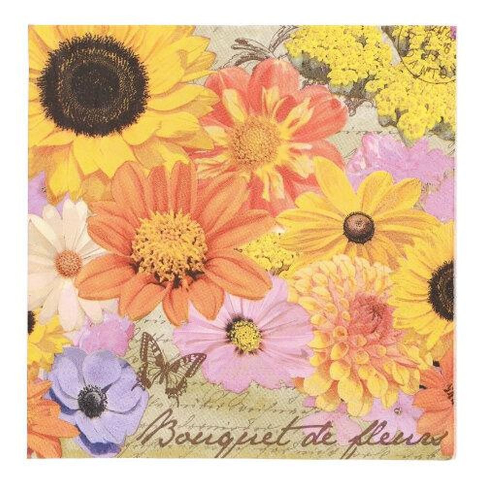 PAPSTAR Papierserviette 20 Servietten, 3-lagig 1/4-Falz 33 cm x 33 cm "Bouquet de Fleurs"