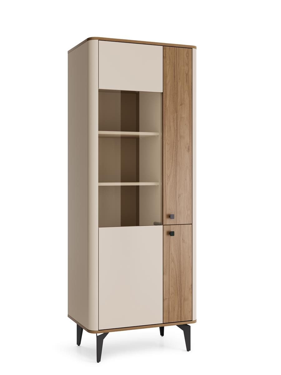Compleo Standvitrine zwei Türen, Nussbaum/Kaschmir, Perfekt Esszimmer LED als option