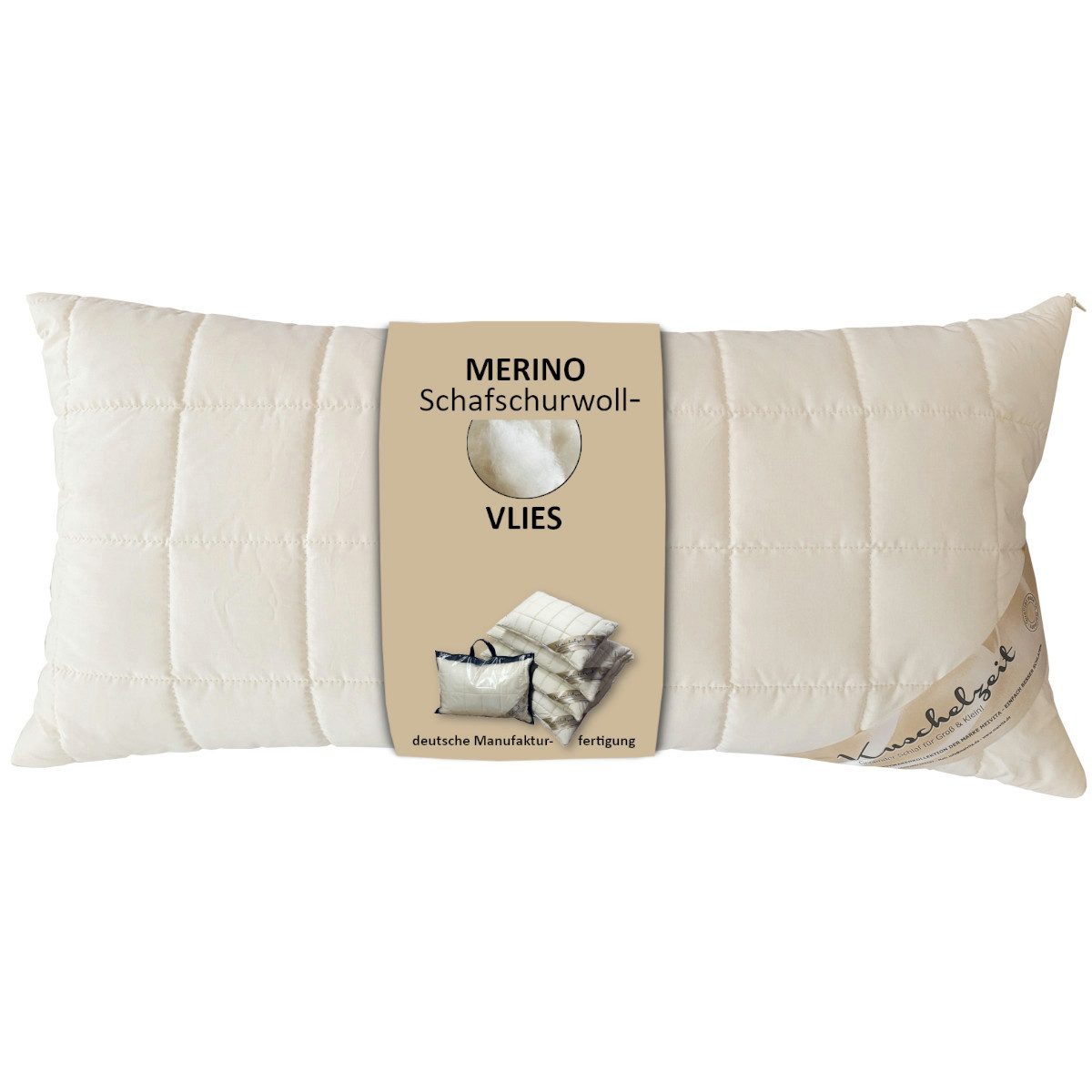 Meivita Naturhaarkissen Merino Schafschurwolle Подушки, Füllung: 100% Wolle (Schurwollvlies), Bezug: 100% Baumwolle untersteppt mit 100% Wolle (Merino Schafschurwollvlies), Seitenschläfer, Rückenschläfer, Подушки Hergestellt in Deutschland