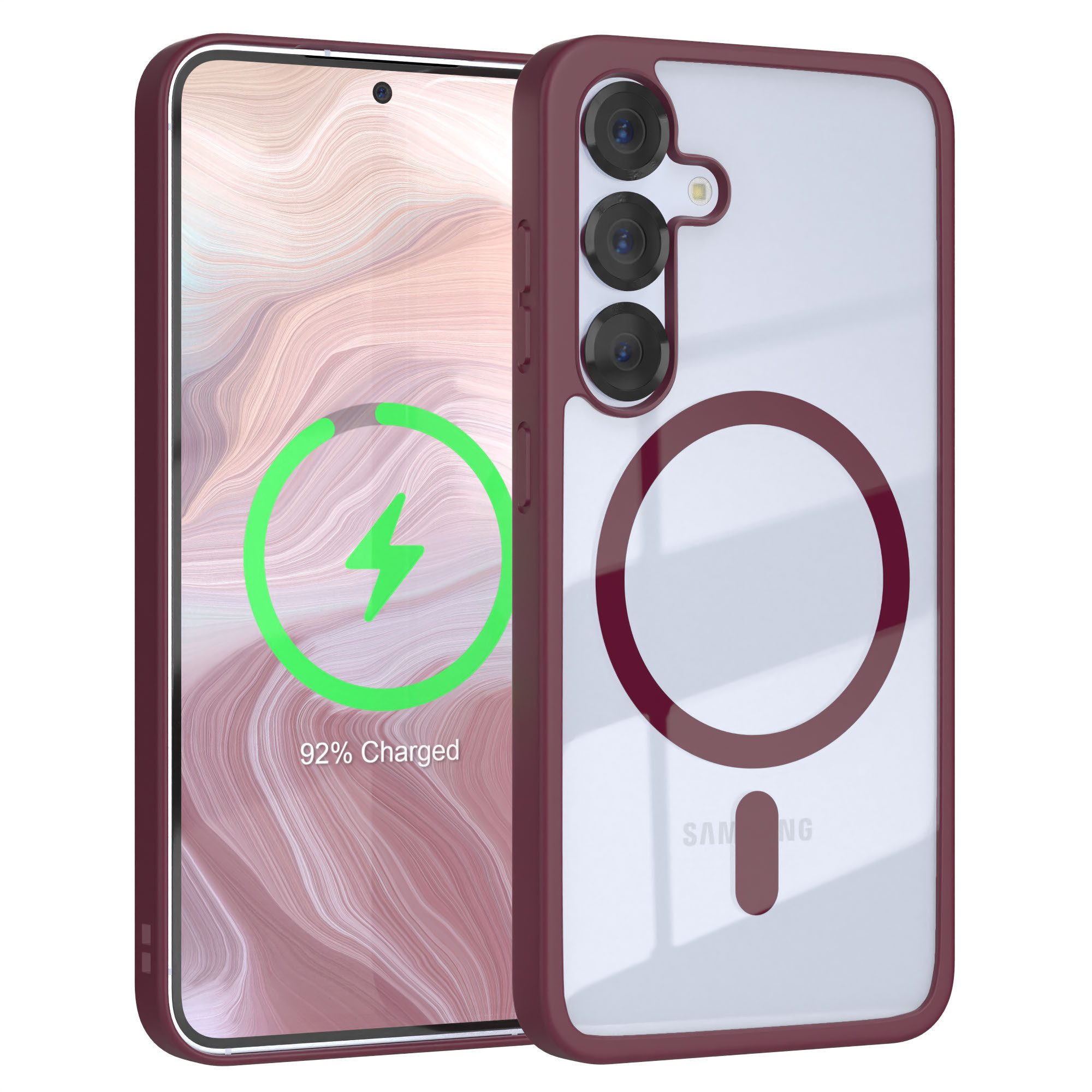 EAZY CASE Handyhülle Transparente Hülle mit MagSafe Samsung Galaxy S25 6,2 Zoll, Back Cover Slimcover mit Displayschutz, Magsafefunktion, Bumper, Beere