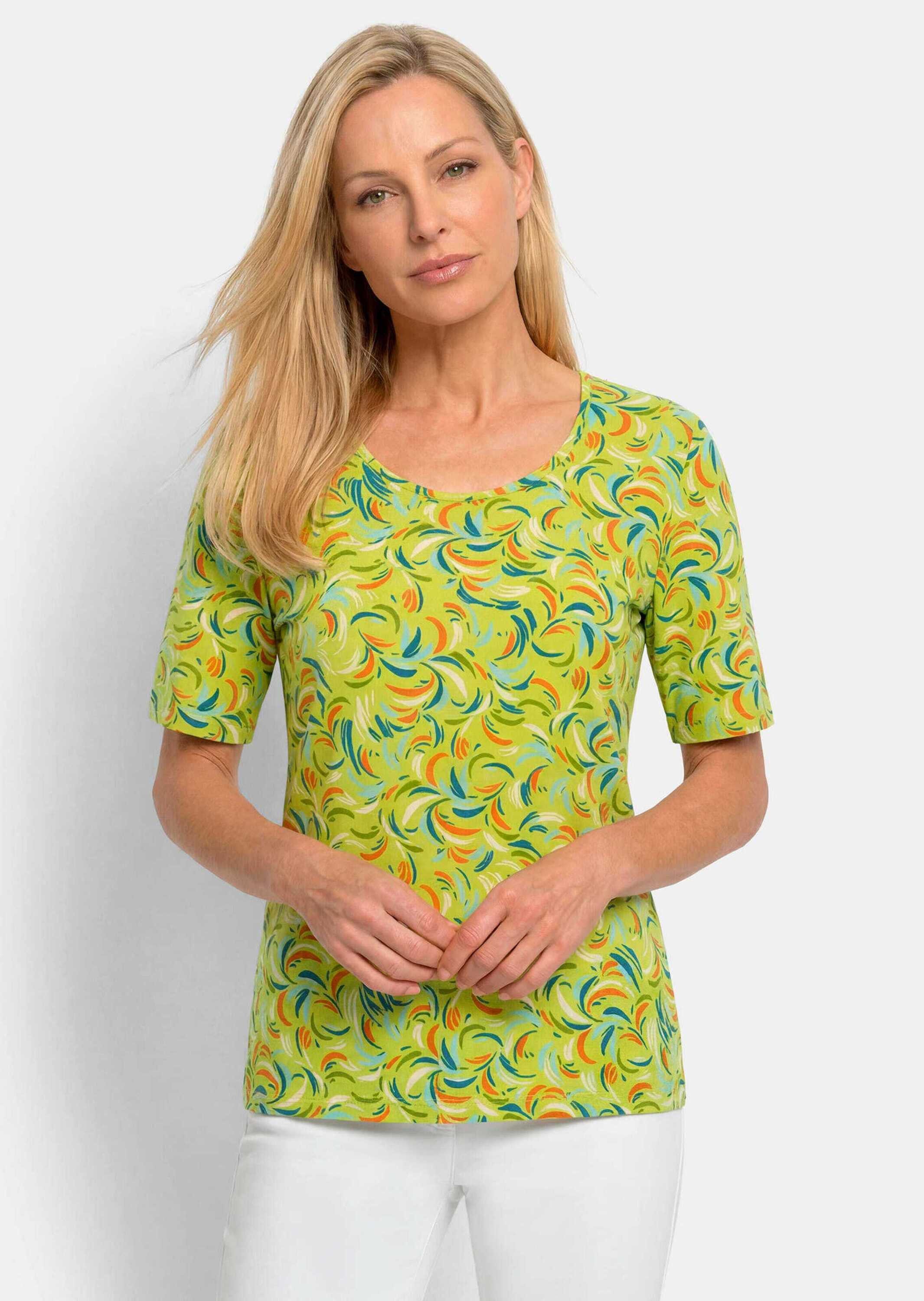 T-Shirt Viskoseshirt mit frischem All-over-Print