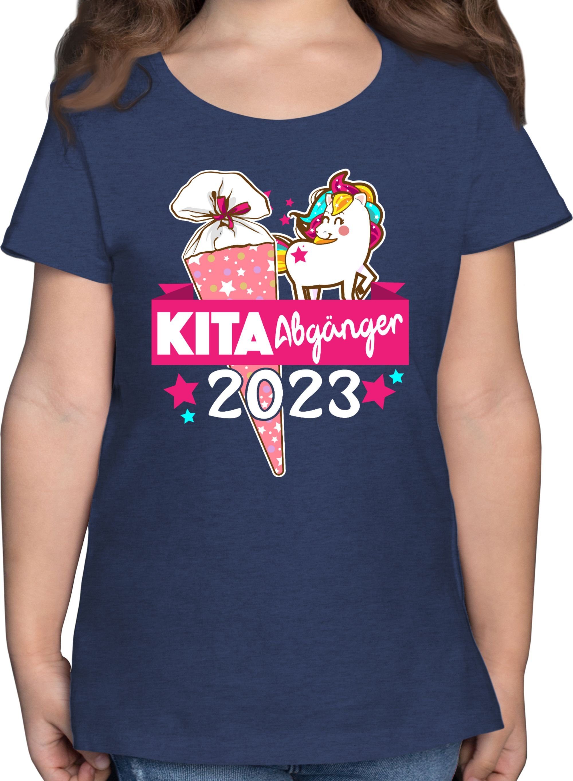 Shirtracer 2023 2 Einschulung Kita Mädchen Dunkelblau T-Shirt Abgänger Meliert -