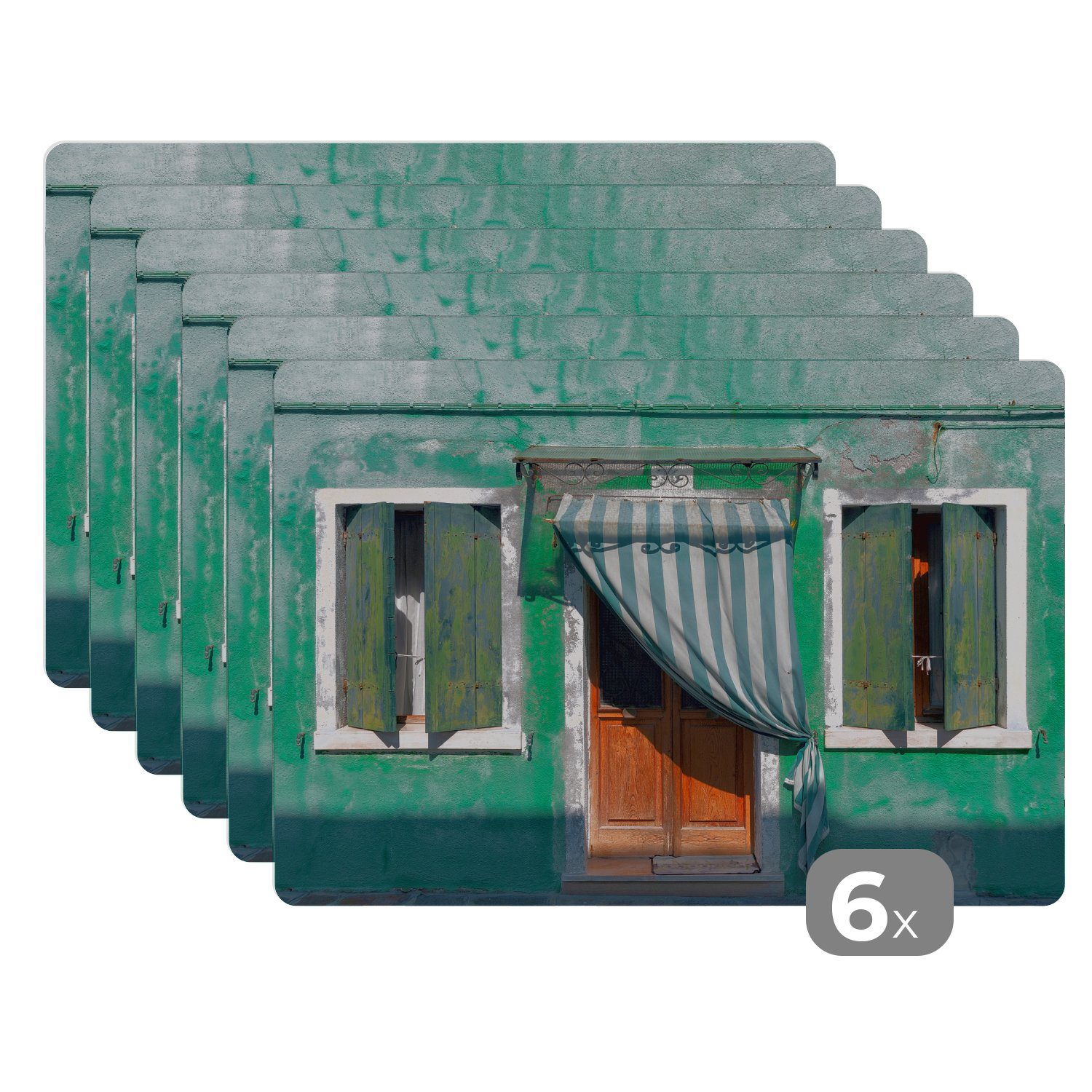 Platzset, Architektur - Grün - Tür - Haus - Fensterläden, MuchoWow, (6-St), Platzset, Platzdecken, Platzmatte, Tischmatten, Schmutzabweisend