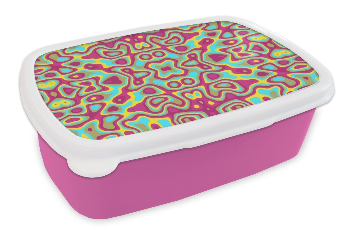 MuchoWow Lunchbox Abstrakt - Muster - Lavalampe - Hippie, Kunststoff, (2-tlg), Brotbox für Erwachsene, Brotdose Kinder, Snackbox, Mädchen, Kunststoff rosa