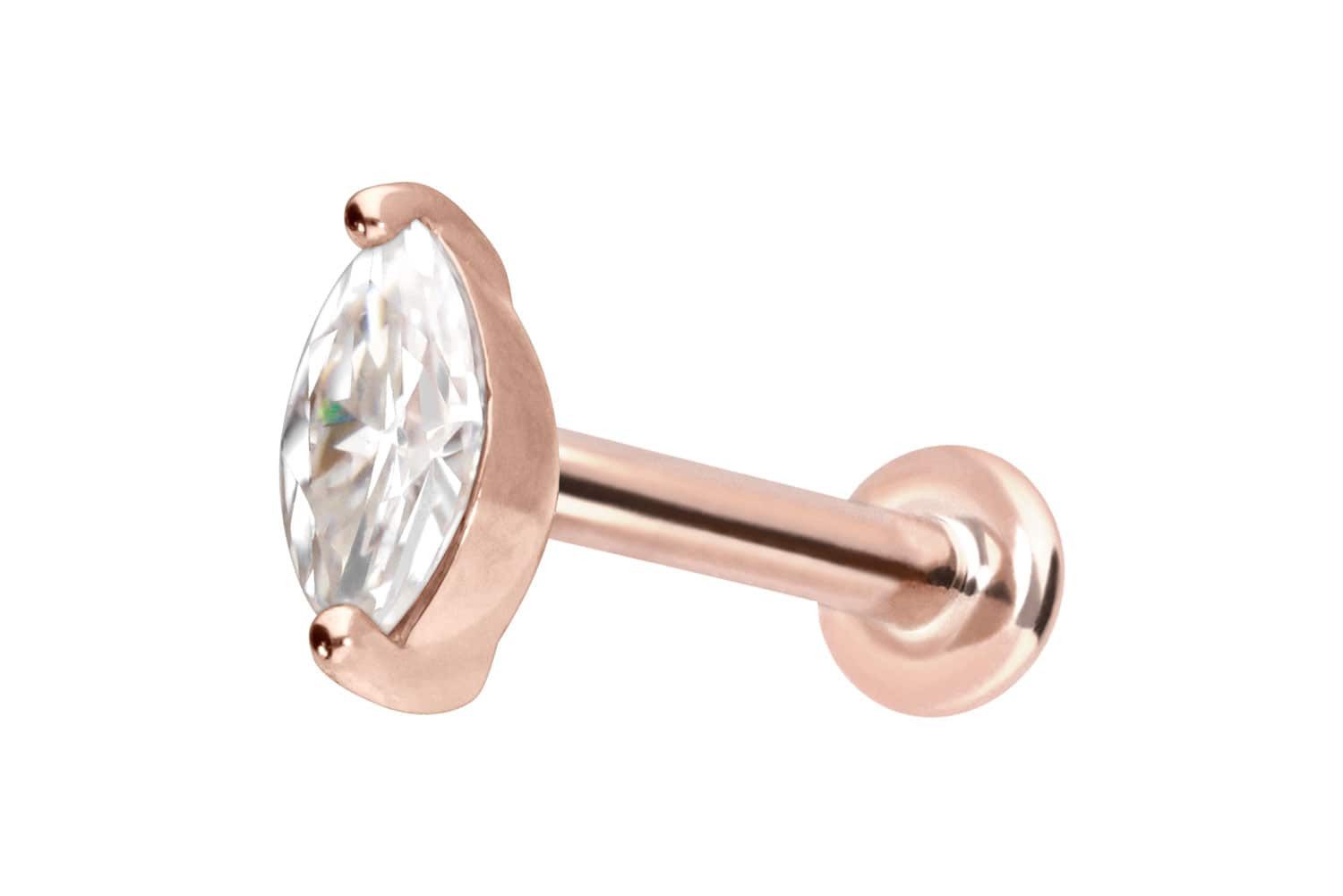 Piercing-Set 14 Karat Gold Labret mit Push Fit MOISSANIT-OVAL