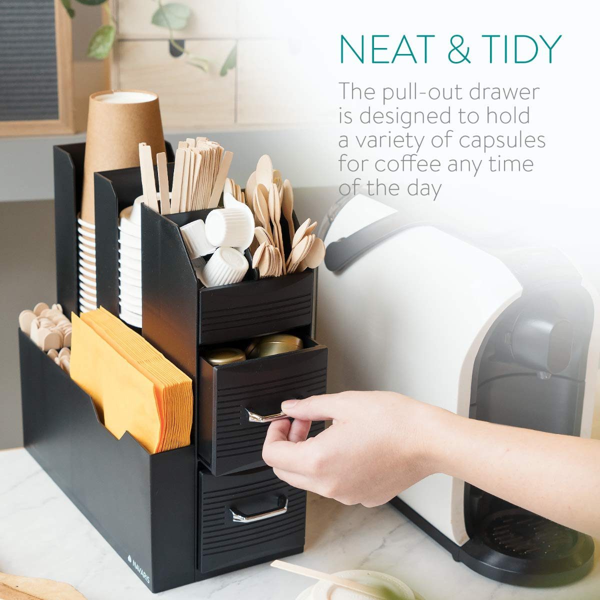 Navaris Kapselspender Navaris Kaffee Organizer mit Fächern für Kaffeezubehör – Bild 3 von 5