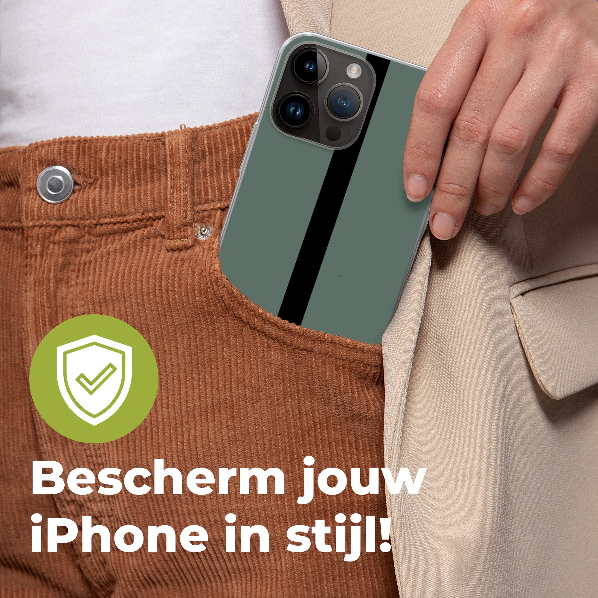 MuchoWow Handyhülle für Apple iPhone 14 Pro Max Grün - Schwarz - Gestreift - Minimalistisc, Smartphone-Bumper, Print, Handy Schutzhülle Dünn