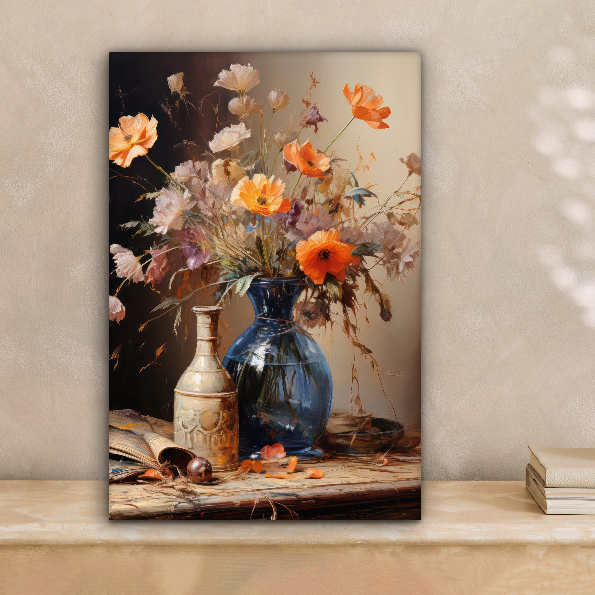 St), - - Ölfarbe fertig Blumen - bespannt inkl. (1 Blumenstrauß 20x30 cm Leinwandbild Pastell, - OneMillionCanvasses® Leinwandbild Zackenaufhänger, Gemälde, Stillleben