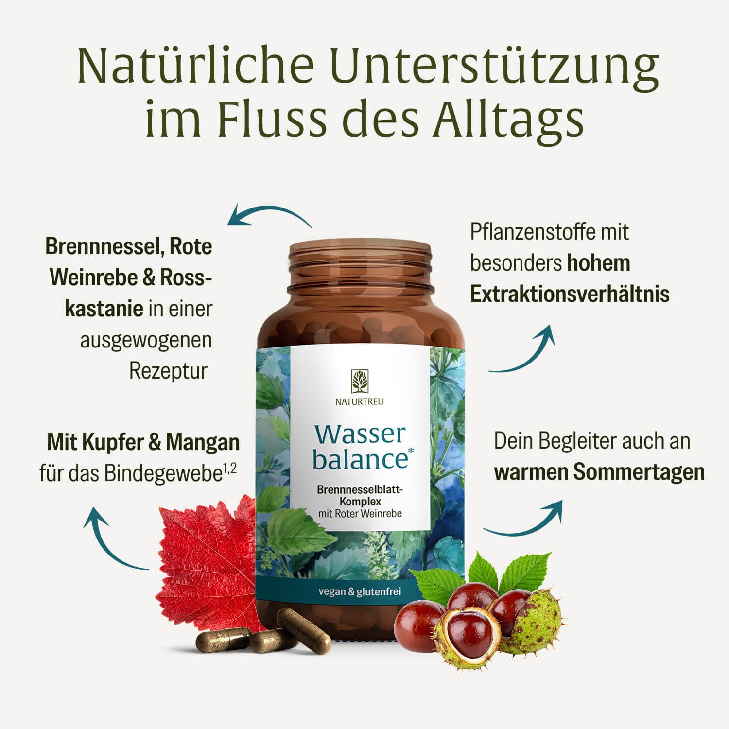 Naturtreu Wasserbalance Kapsel, 48 g, Durchdachte Entwicklung, Vegan, Laborgeprüft, Hochwertige Inhaltstoffe