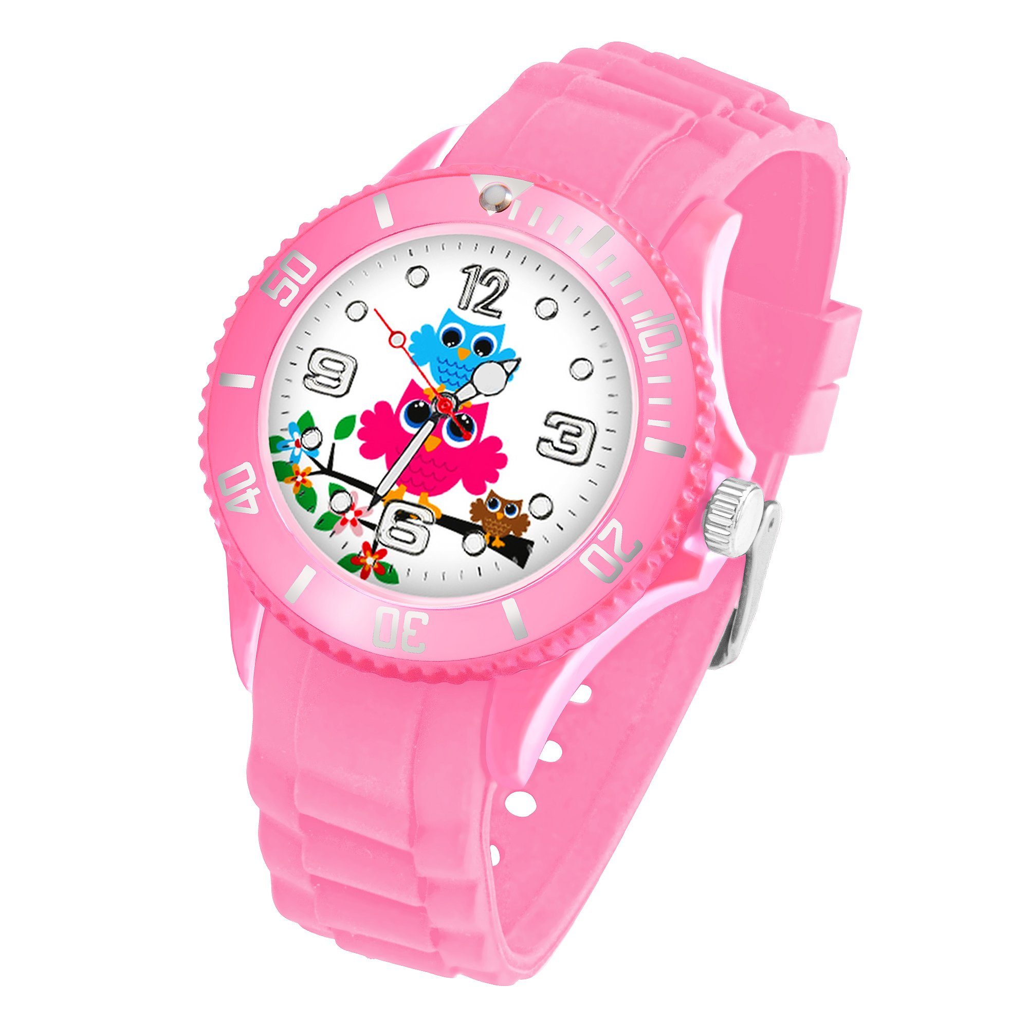 Quarzuhr Eule Armbanduhr Silikon Silikonuhr Lernuhr Bunt, Süß Mädchen Sportuhr Kinderuhr Rosa Uhr Farbige Eulen Kinder Analog Taffstyle Bunte