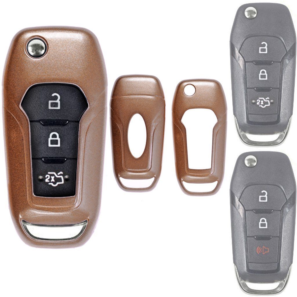 mt-key Schlüsseltasche Autoschlüssel Hardcover Schutzhülle Metallic Gold, für Ford Explorer Ranger Mondeo Fiesta Galaxy Mustang Klappschlüssel