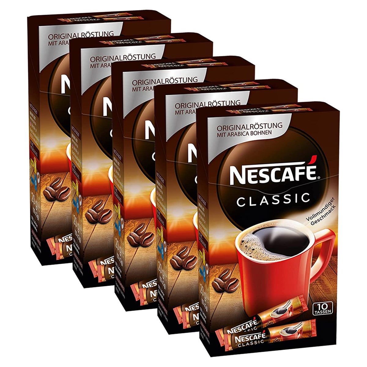 NESCAFE Kaffee, Nescafe Classic löslicher Instantkaffee Tassenpackungen 10x2g 5er Pack